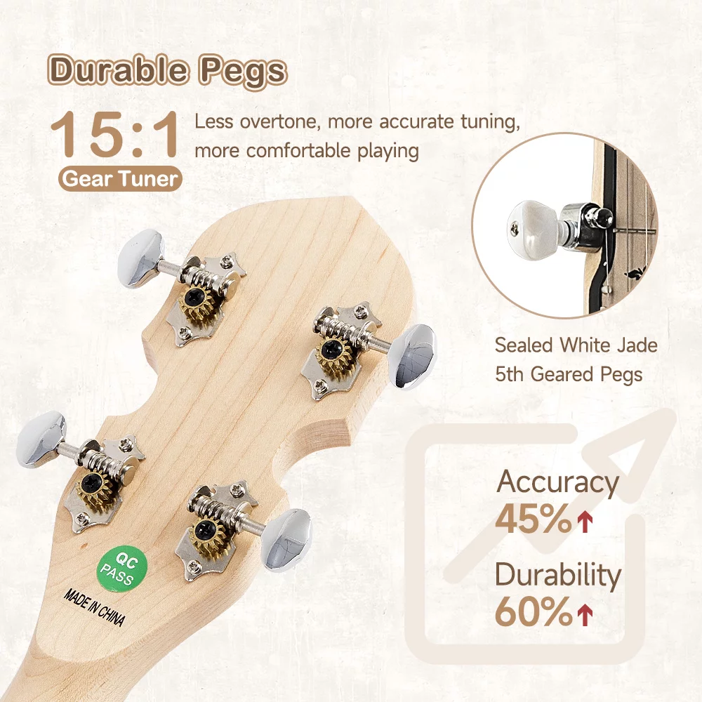 Mulucky 5 String Banjo, Open Back Maple Banjos with Remo Head, Gift Package with Beginner Kit - MB1101