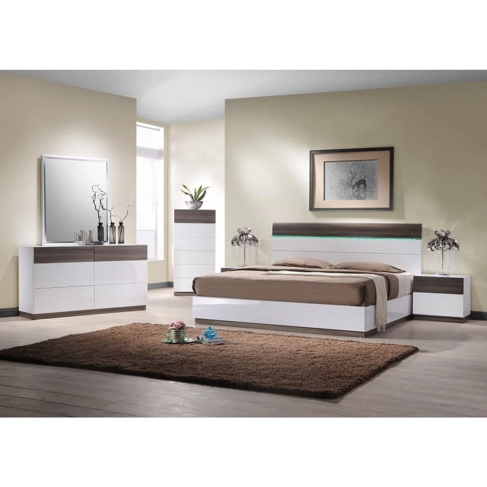 Sanremo B Modern 3-Piece Bedroom Set, Walnut & White, King