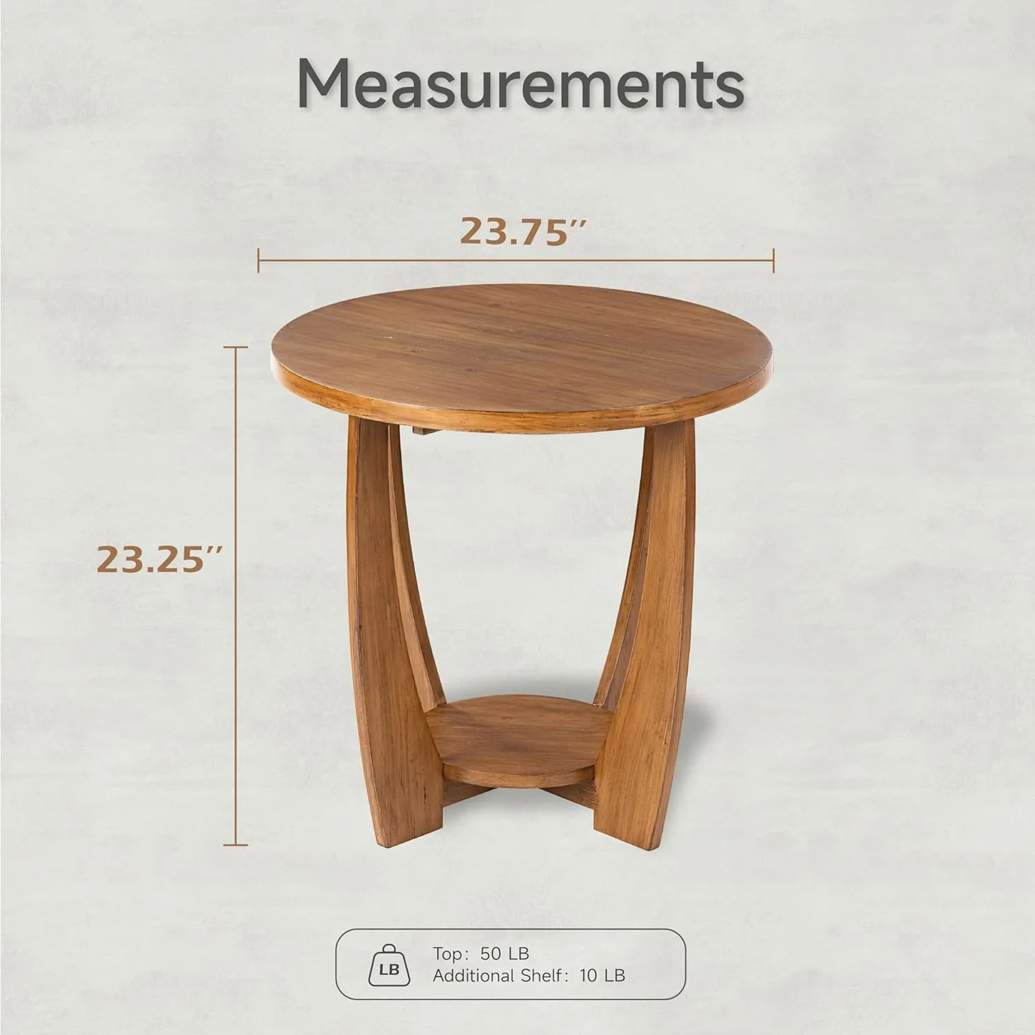 U-ToBe Rustic Farmhouse End Table with Storage Shelf, French Country Accent Side for Family, Dinning or Living Room, Small Spaces, Modern, Round, Vintage Caramel Brown Finish
