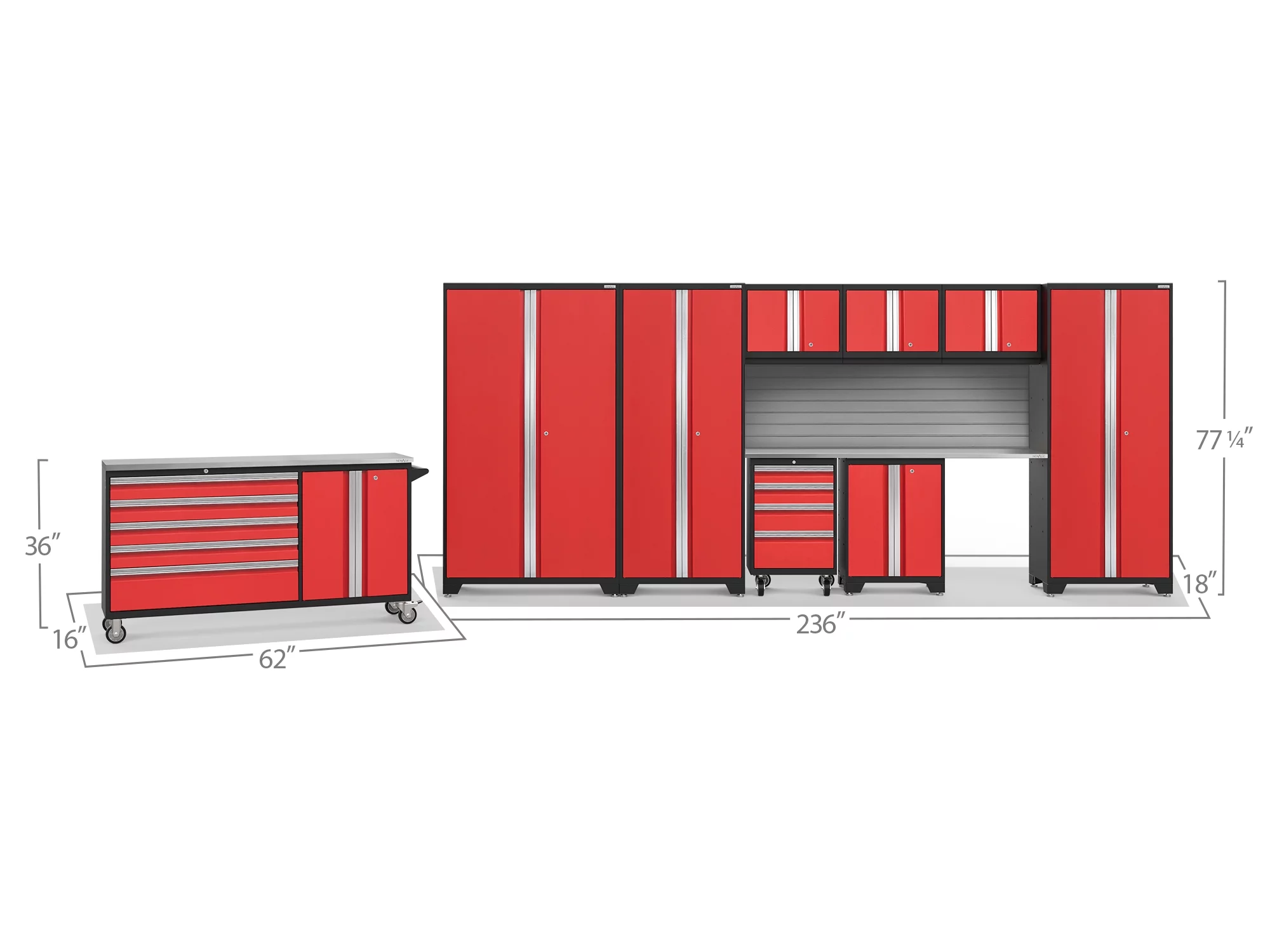 NewAge Products Bold Series Red 10 Piece Cabinet Set, Heavy Duty 24-Gauge Steel Garage Storage System, Slatwall Included