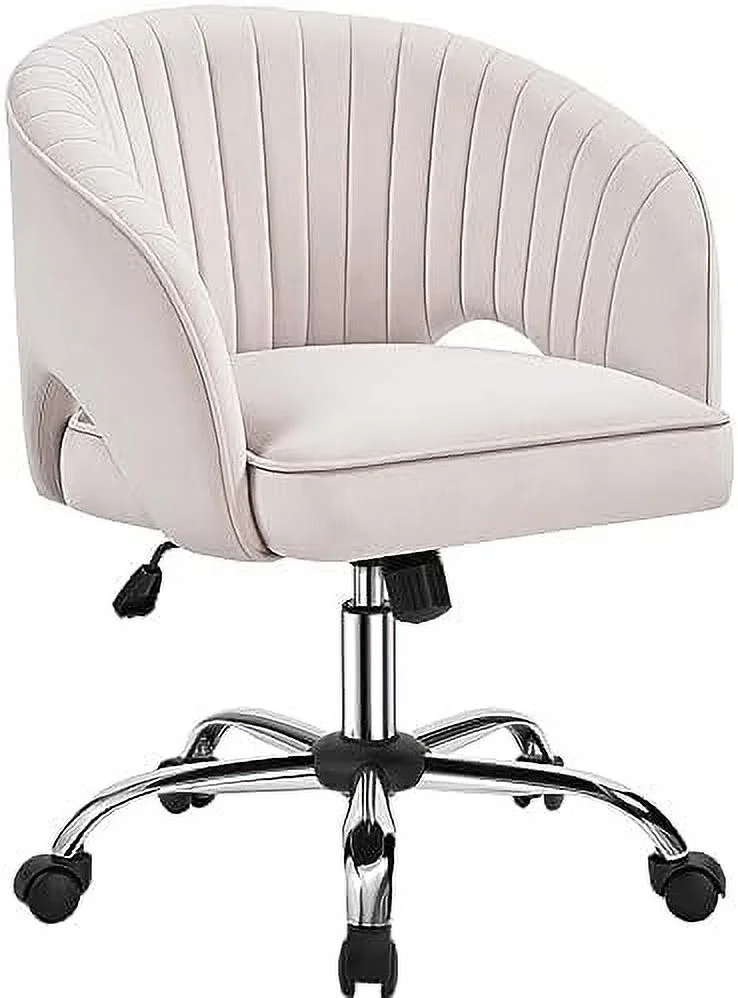 CHYTRE Home Office Chair  Velvet Desk Chair  Upholstered Modern Swivel Chair with Tufted Barrel Back  Rolling Wheels for Office  Study  Vanity  Bedroom Pink