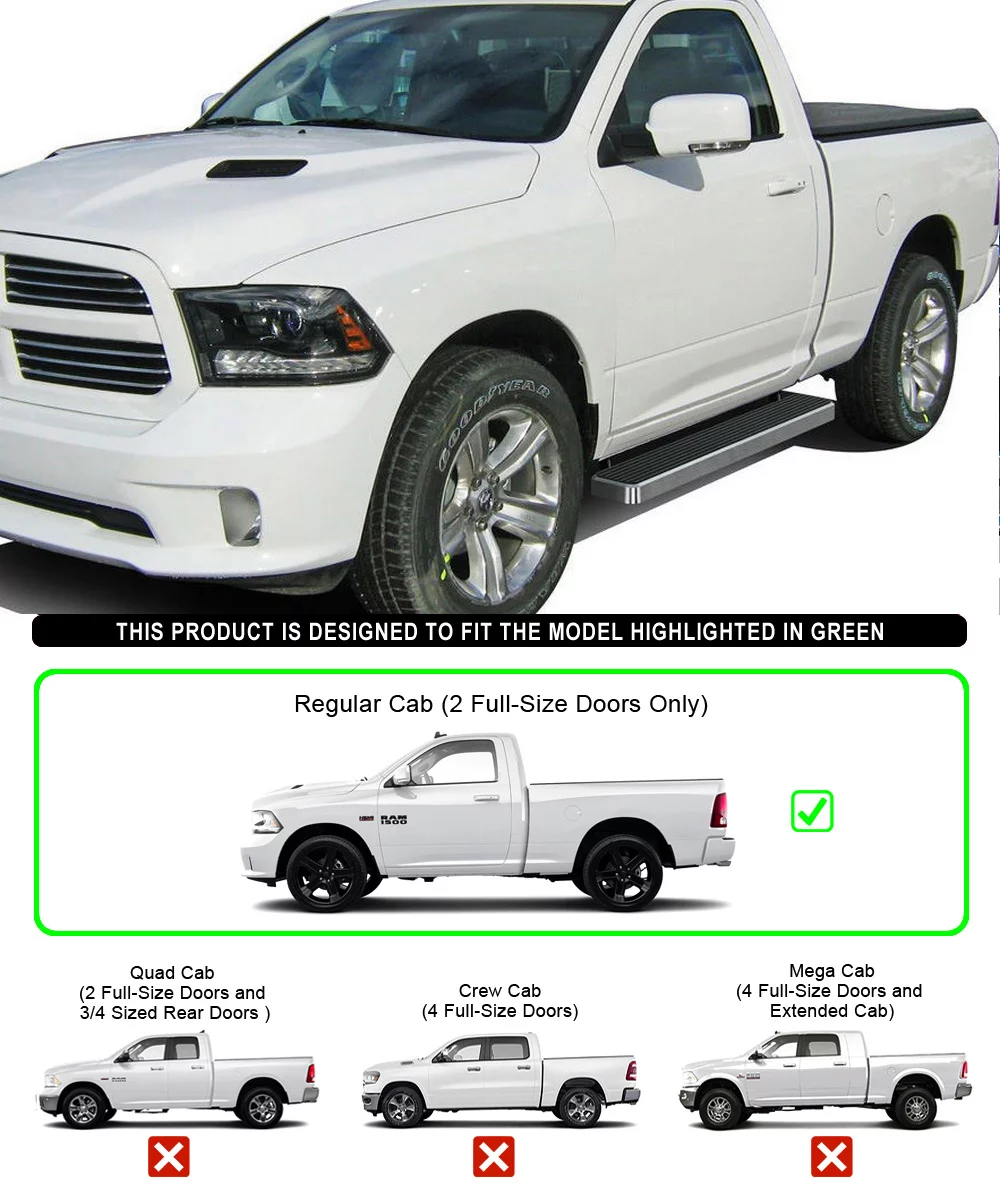 APS iBoard Running Boards 6 inches Compatible with Ram 1500 2009-2018 Regular Cab & Ram 2500 3500 2010-2023 (Nerf Bars Side Steps Side Bars)