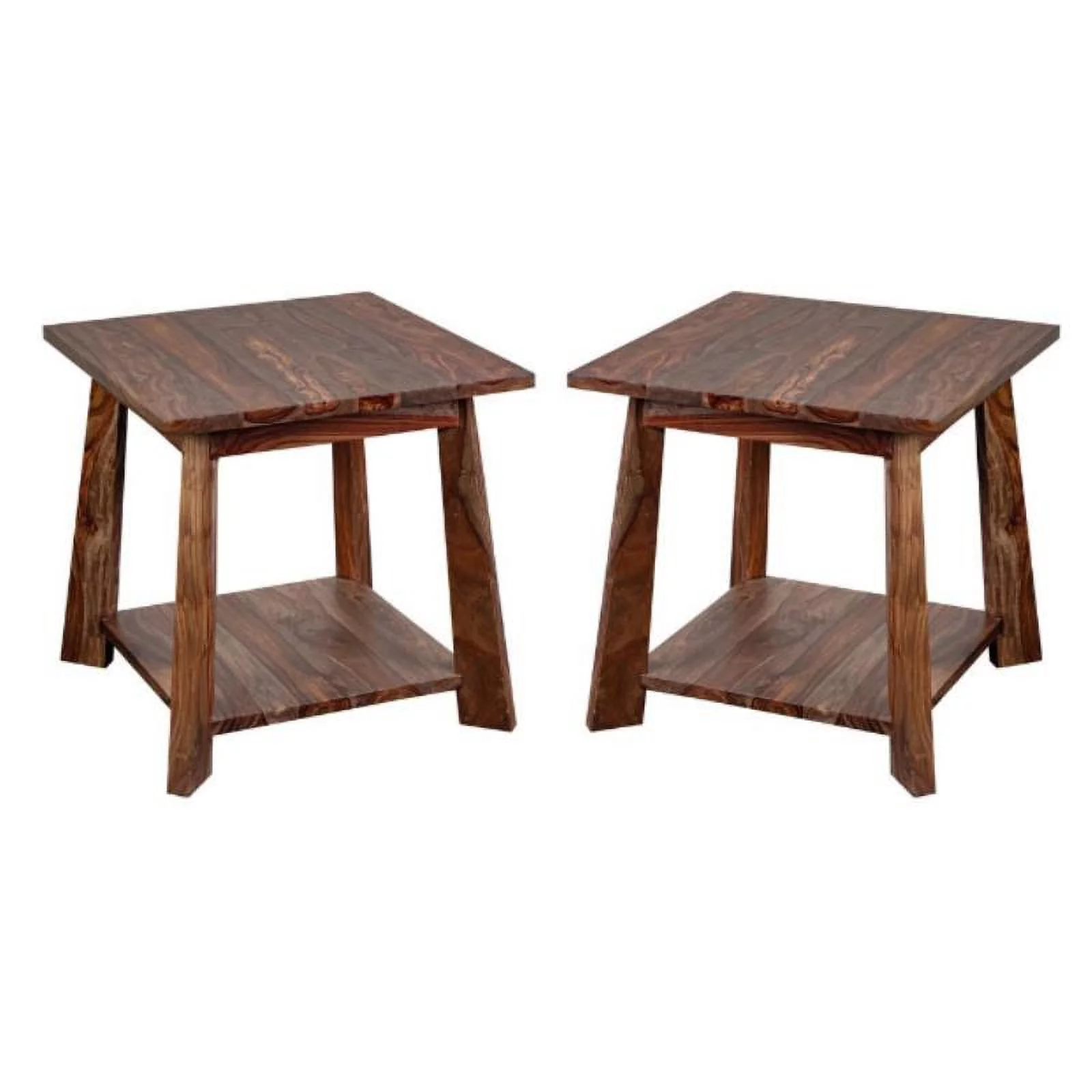 Home Square Solid Sheesham Wood Harvest End Table in Honey - Set of 2