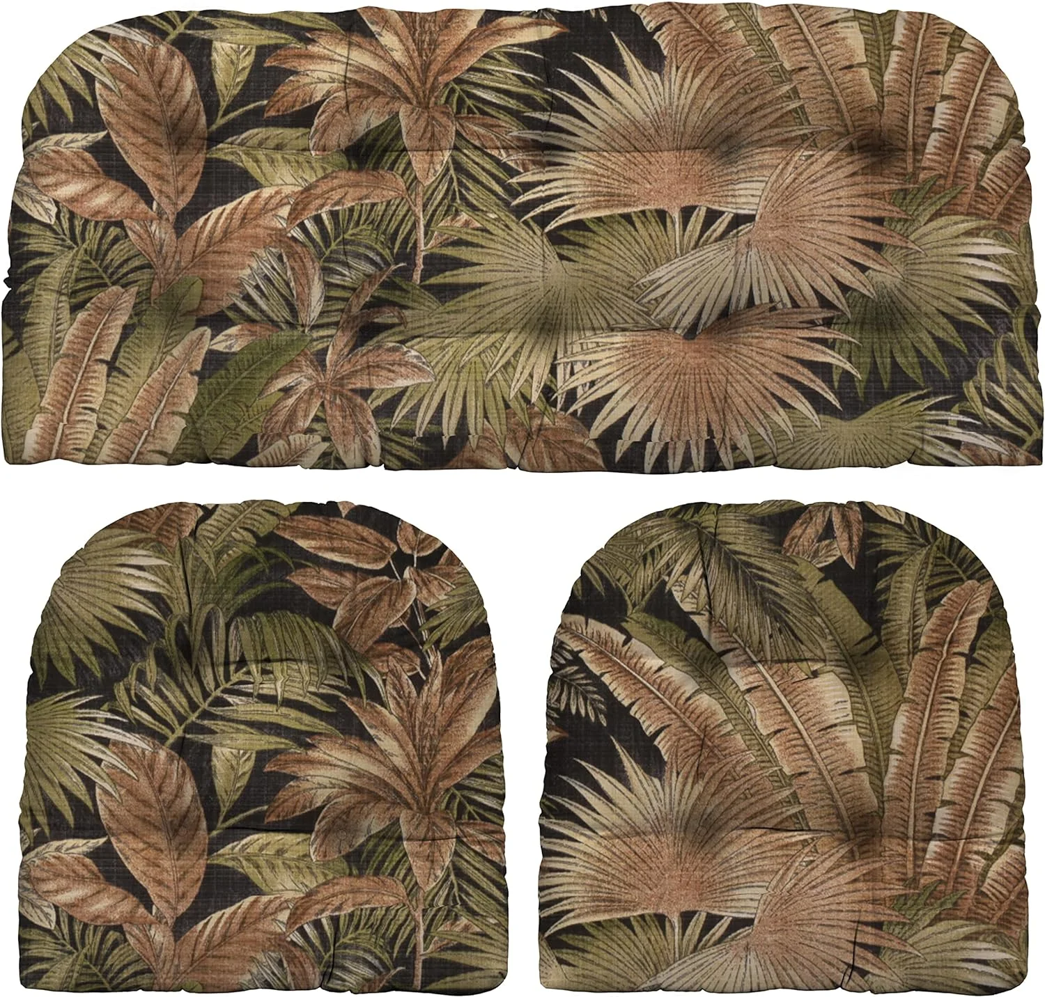 3 Piece Tufted Wicker Settee  Chair Cushion Set | Indoor/Outdoor Polyester Fabric | Reversible | 1 Loveseat 44” W X 22