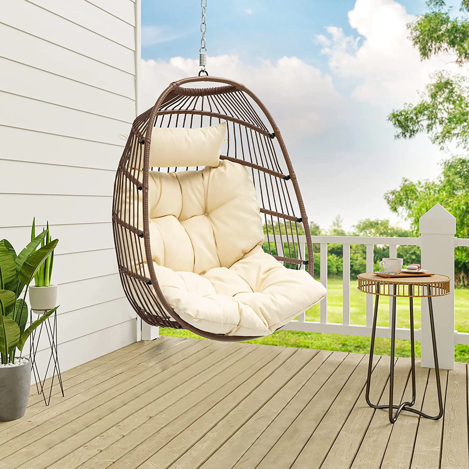 Dextrus Hanging Egg Swing Chair Without Stand UV Resistant Cushion 350lbs , Beige