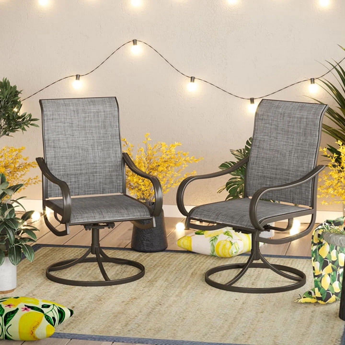 MFSTUDIO 2PCS Patio Dining Chairs Swivel Metal Chairs with Breathable Textilene, Brown