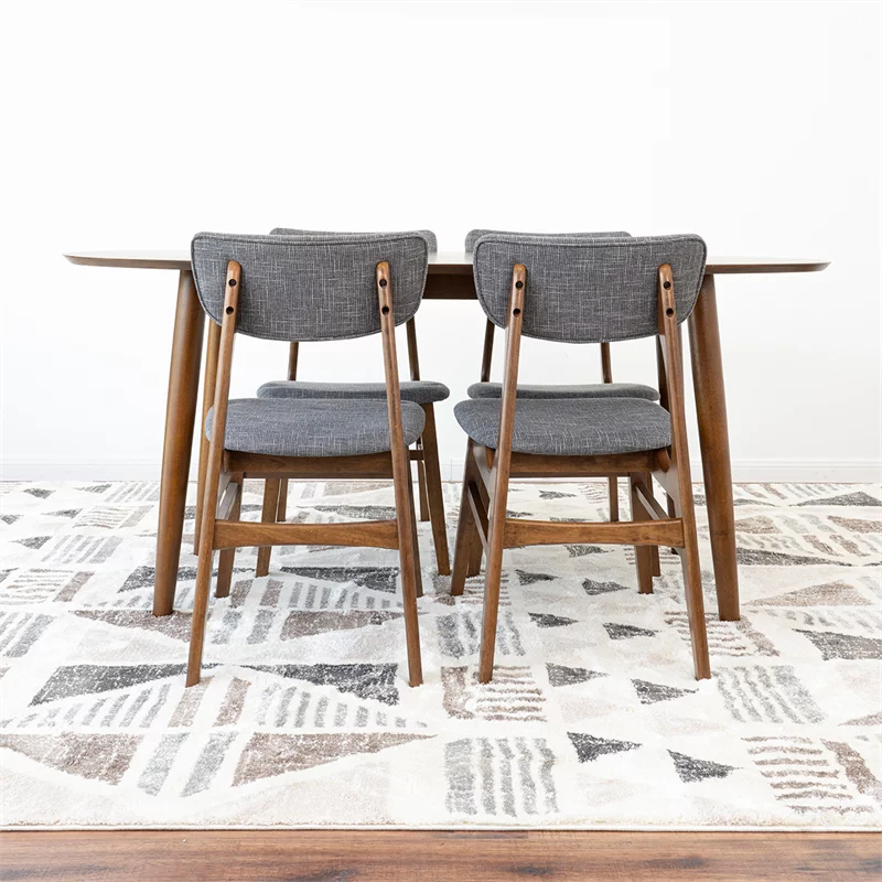 Kenya Modern Solid Wood Walnut Dining Room & Kitchen Table and Chair Set of 4