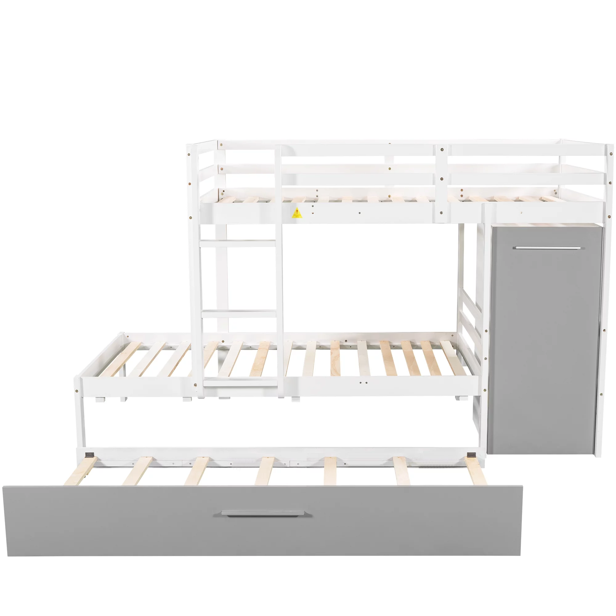 Twin over Twin Bunk Bed with Cabinet and Trundle, White