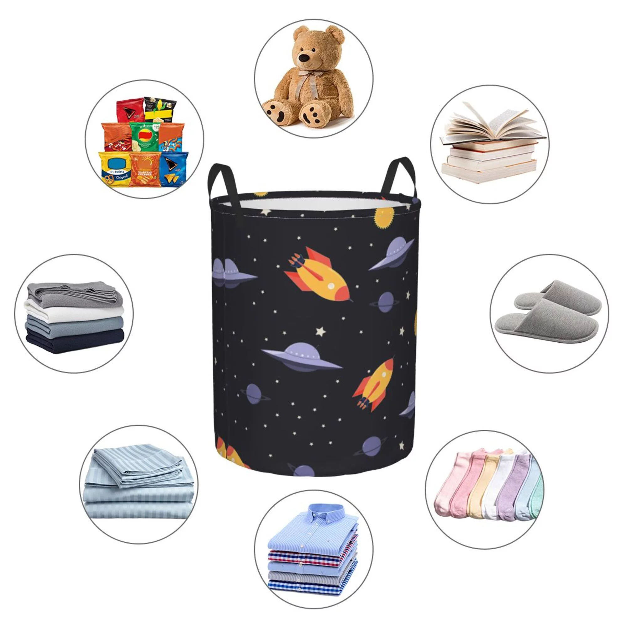 ZICANCN Outer Space Ship Laundry Basket Organizer , Dirty Clothes Hamper for Bathroom Kids Girls Boys Laundry Hamper Medium