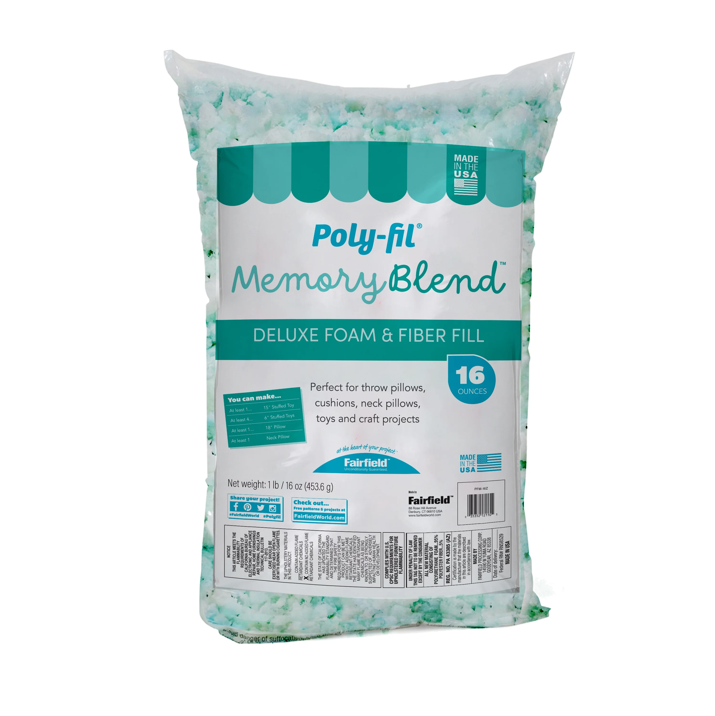 Poly-fil? Memory Blend Shredded Foam by Fairfield, 16 Ounce Bag