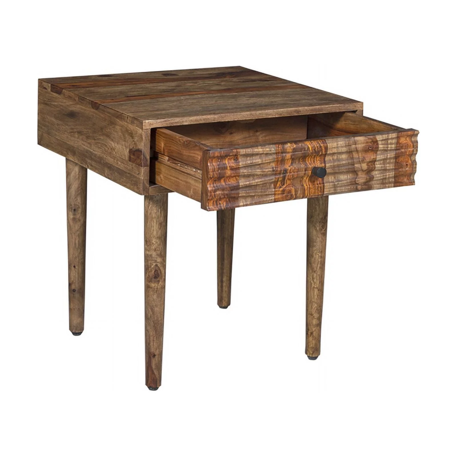 Home Square Drawer Solid Sheesham Wood End Table in Brown - Set of 2