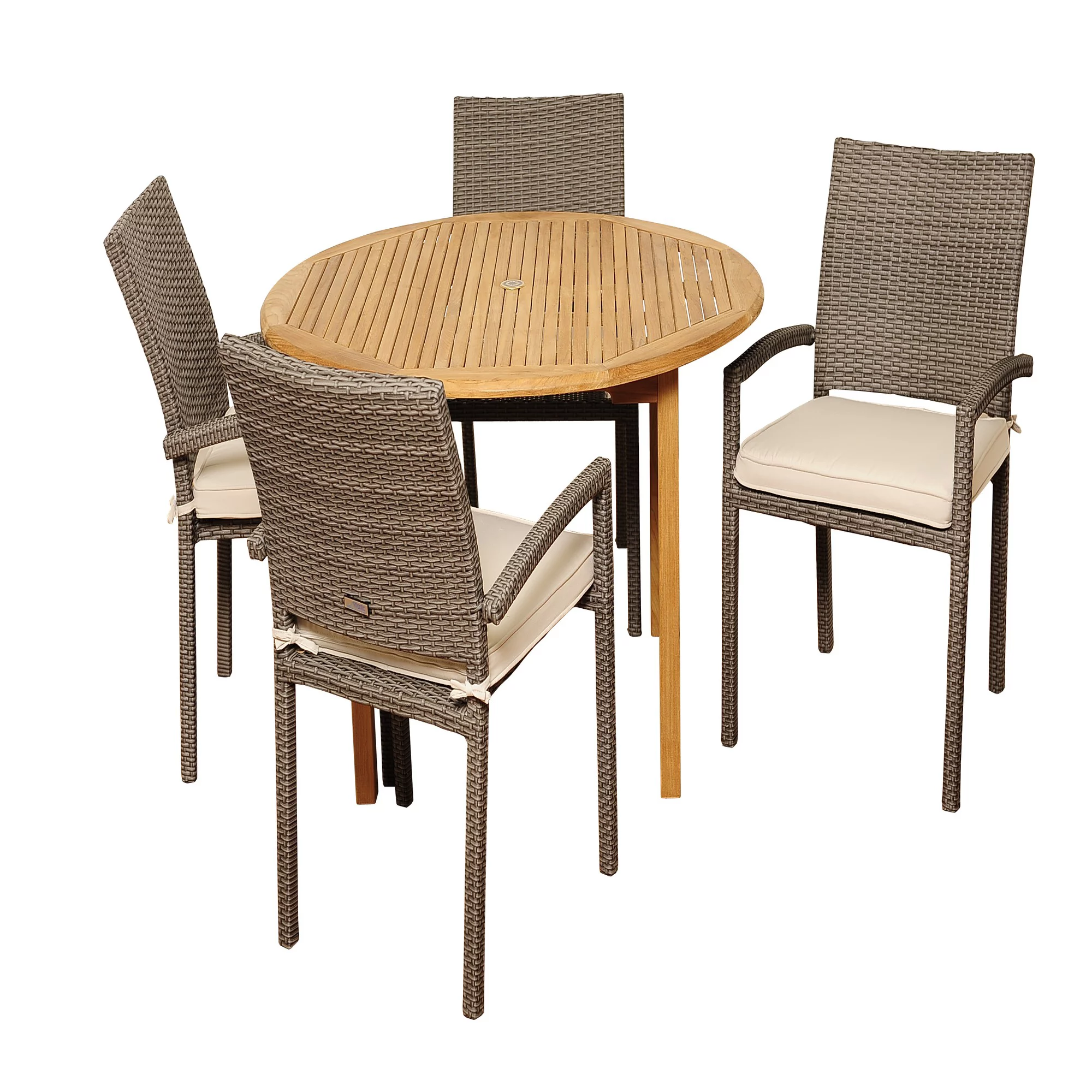 Outdoor Living and Style 5-Piece Brown Barry Teak Round Outdoor Patio Dining Set 47