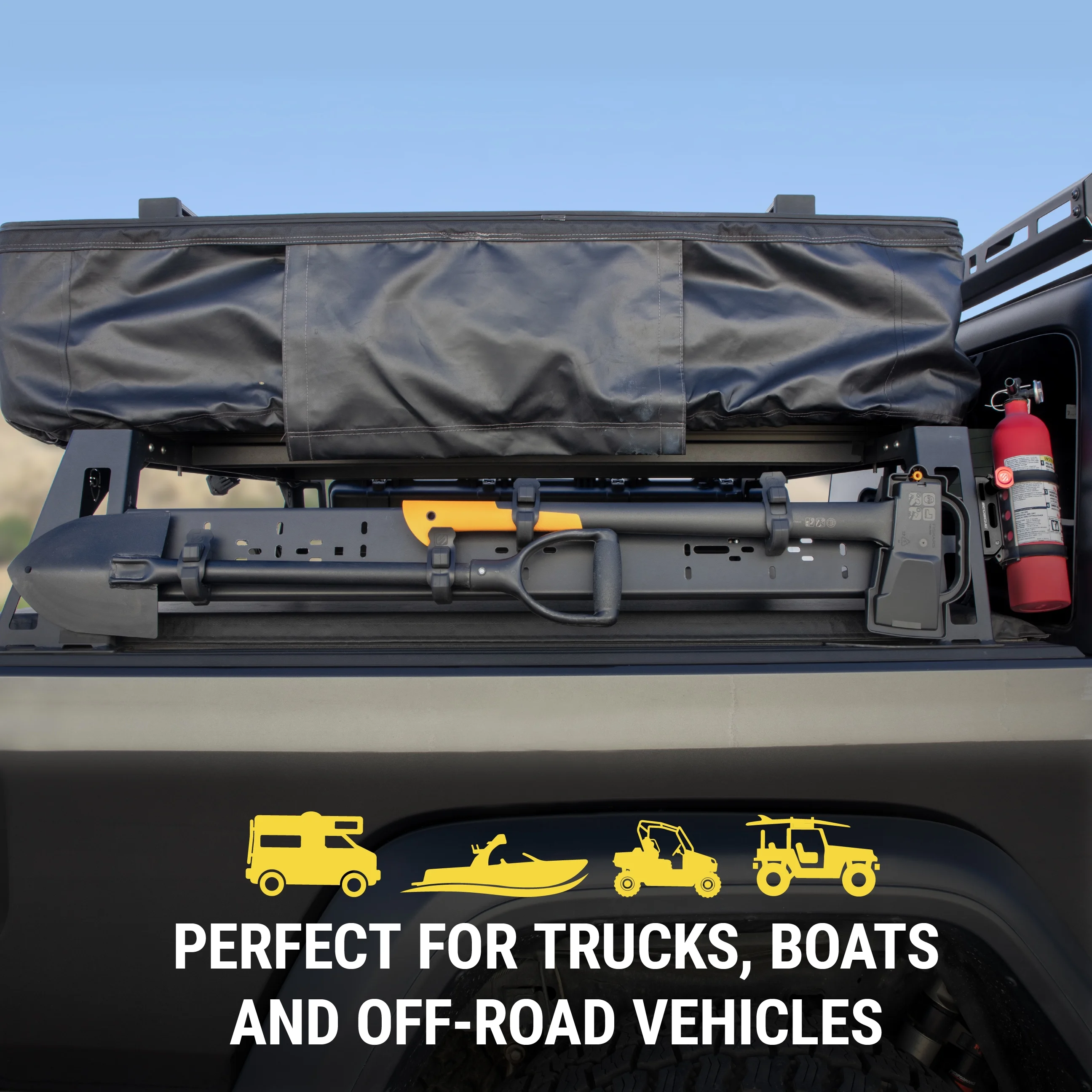 Scosche PSMUFE-VA1 Universal Fire Extinguisher Mount, Quick Release.