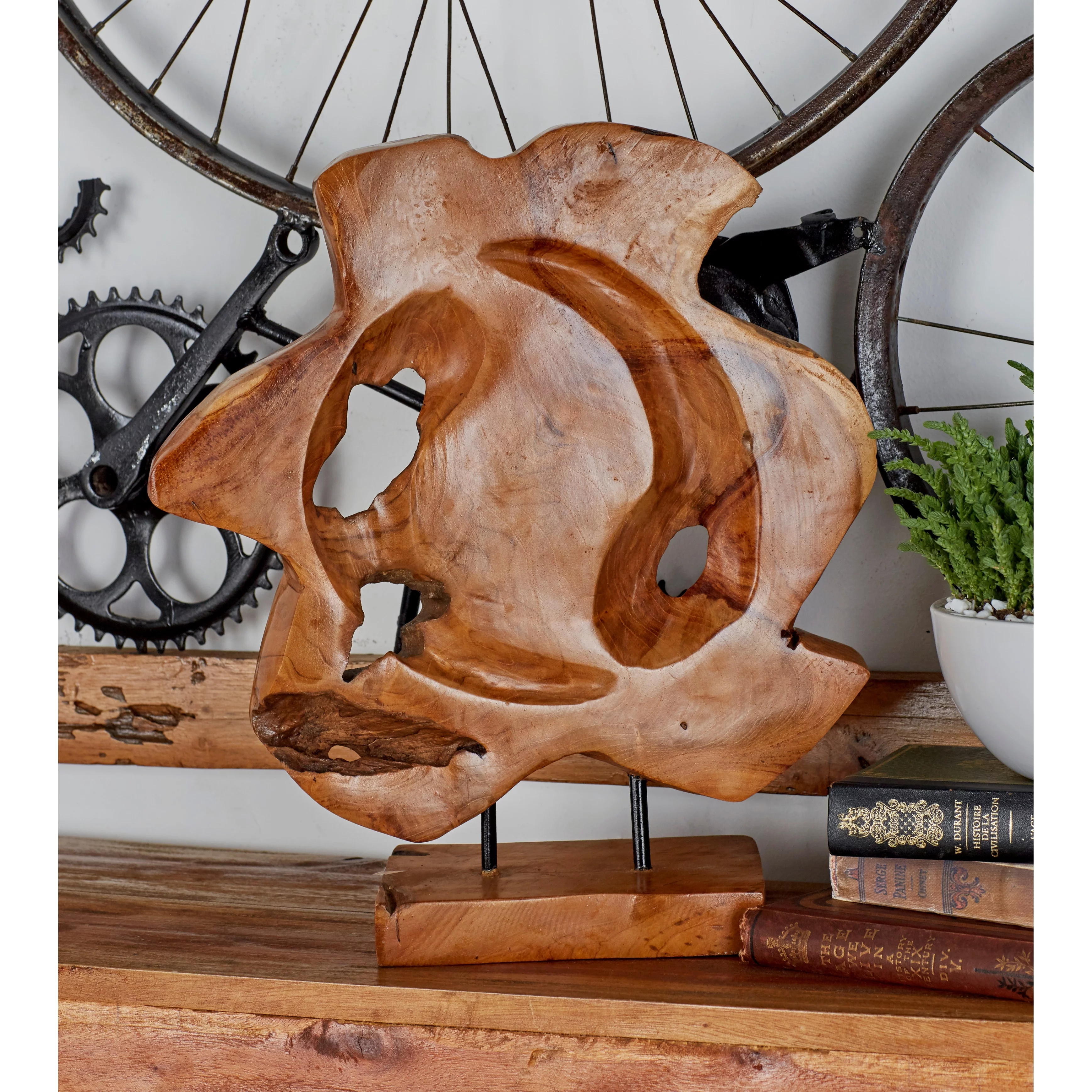 Studio 350 Brown Teak Wood Handmade Live Edge Abstract Sculpture - 16 x 5 x 19