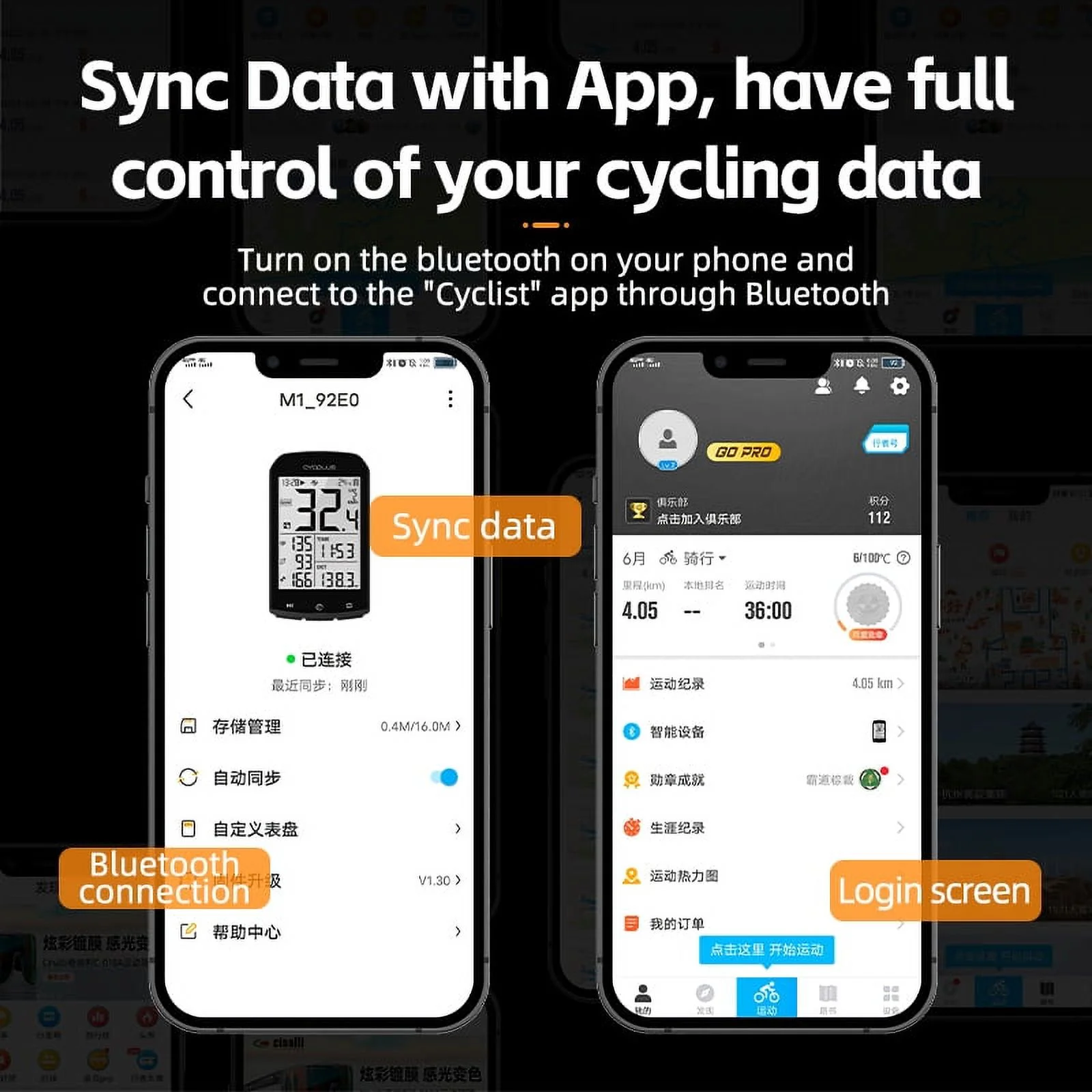 ROCKBROS Bike Computer Wireless Cycling Computers ANT+ Bluetooth Bicycle Computer Mini Speedometer Odometer Waterproof 2.9inch LCD Screen GPS/BDS/Galileo Position System