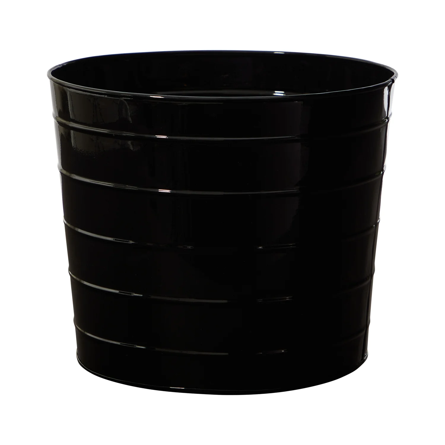HomeStock 12In. Boho Beauty Black Metal Ribbed Planter