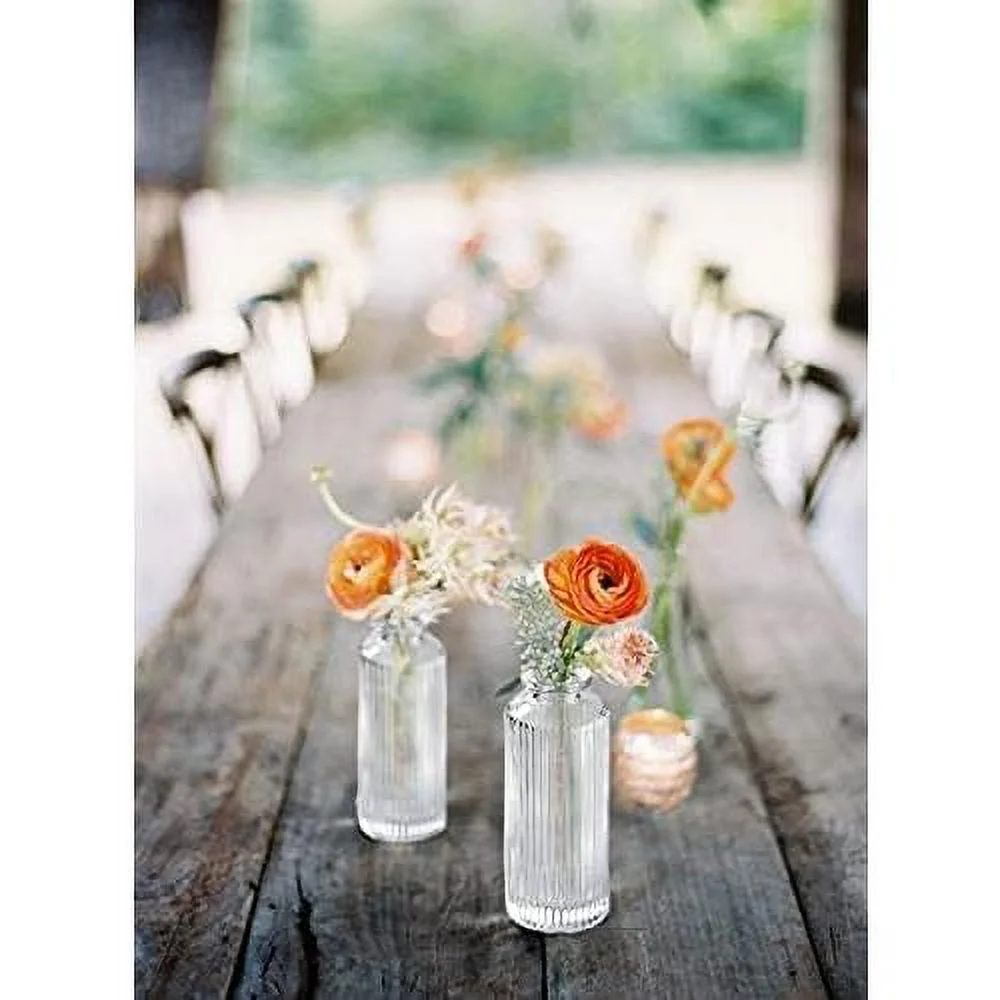 Set Of 4 Clear Pleated Bud Vase, Vases For Centerpieces For Home Decor, Events, Weddings, Parties, Measures 5.25
