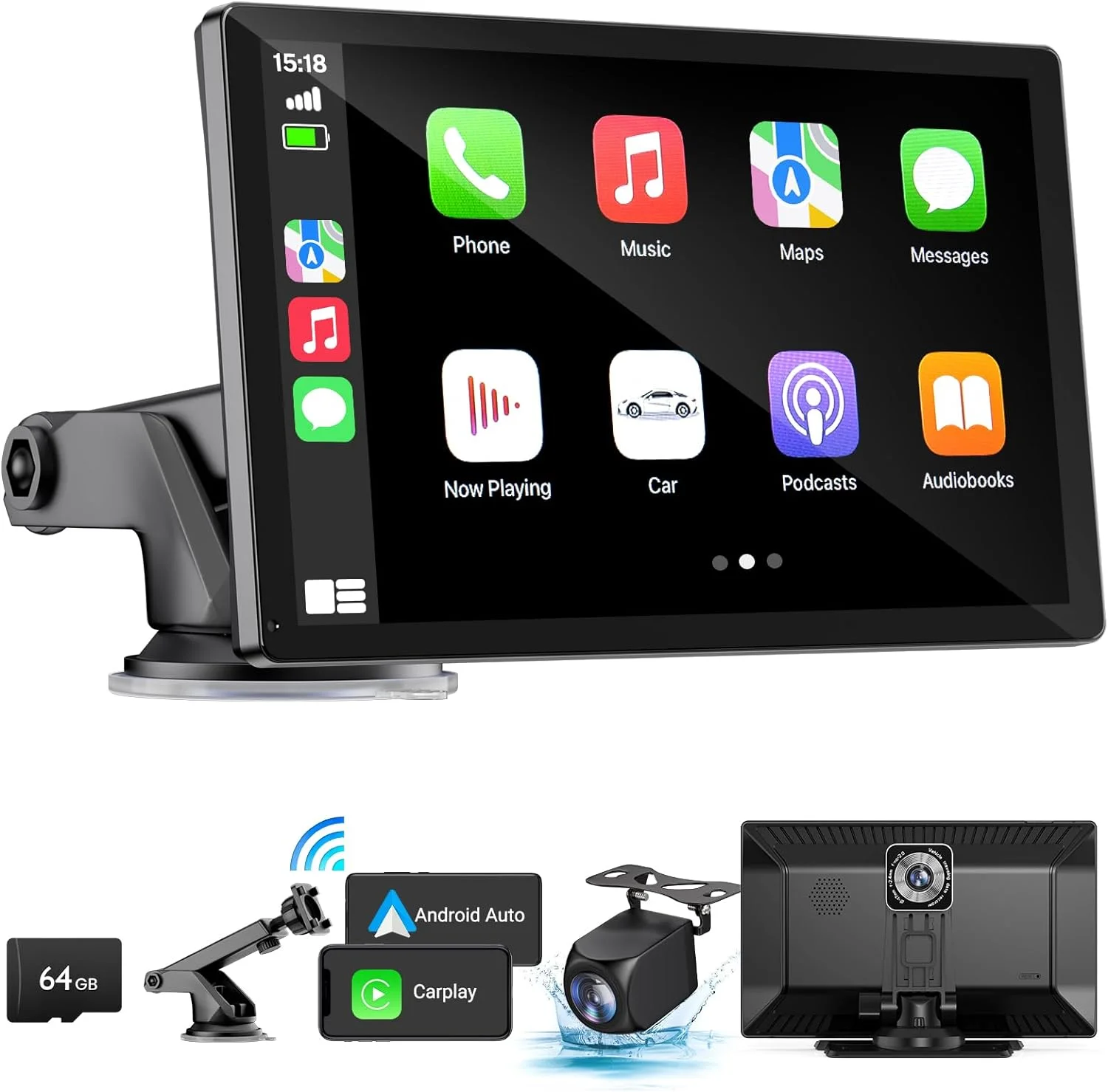 HAUXIY Wireless Carplay Touchscreen with 2.5K Dash Cam, 9
