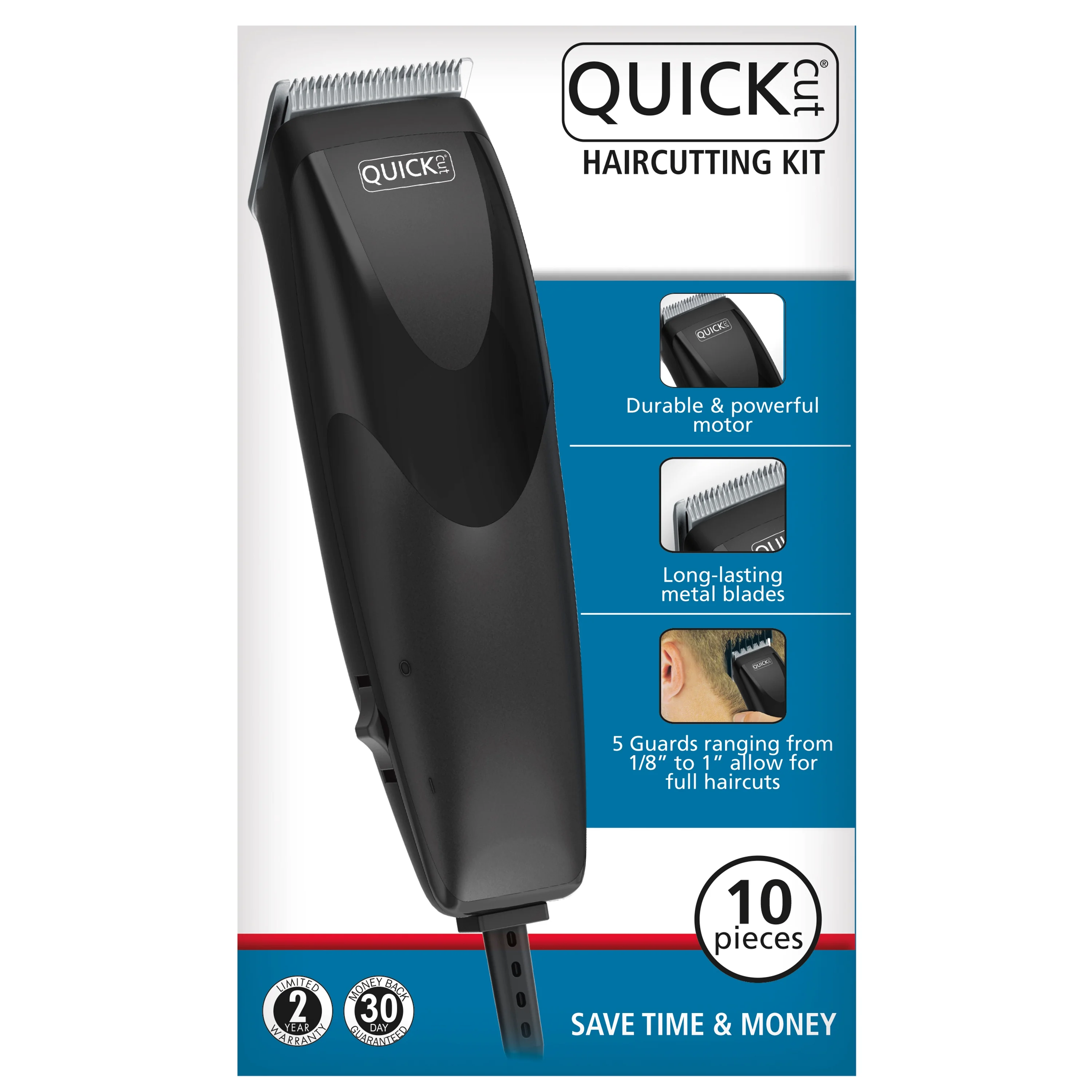 Quick Cut Hair Cutting Kit, 10 Piece Set with Clipper, Styling Guide, Blade Guard, English & Spanish Instructions, 9314-1501