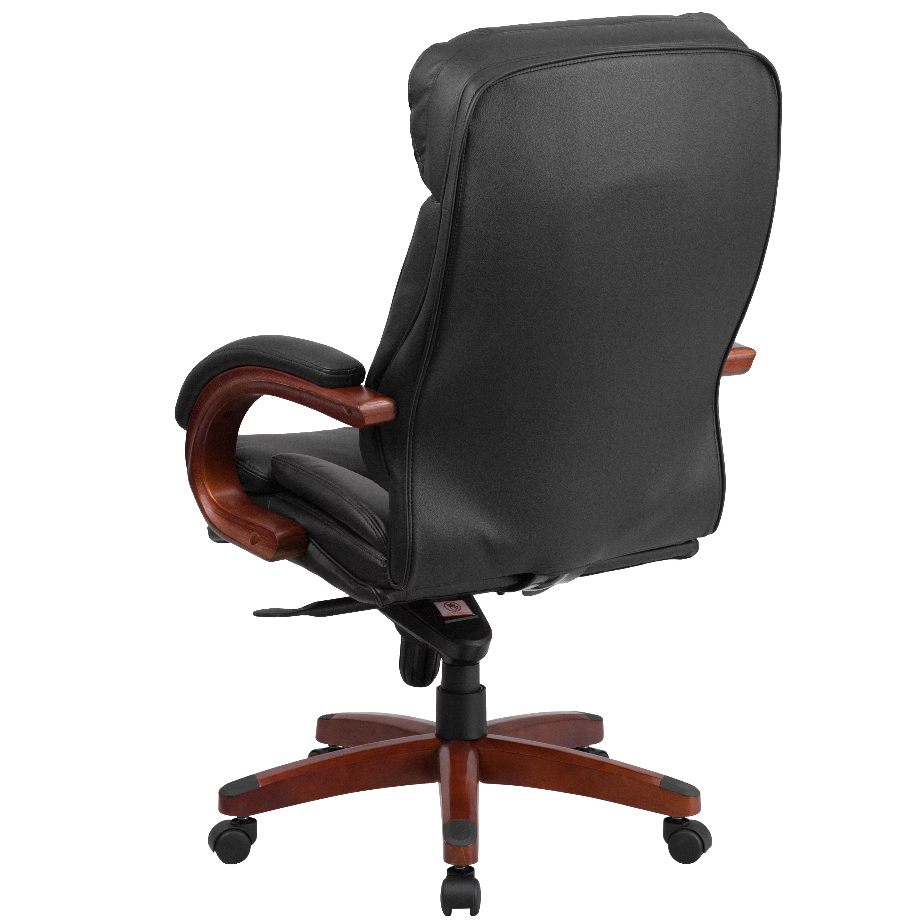 Emma + Oliver High Back Black LeatherSoft Synchro-Tilt Ergonomic Office Chair with Wood Base