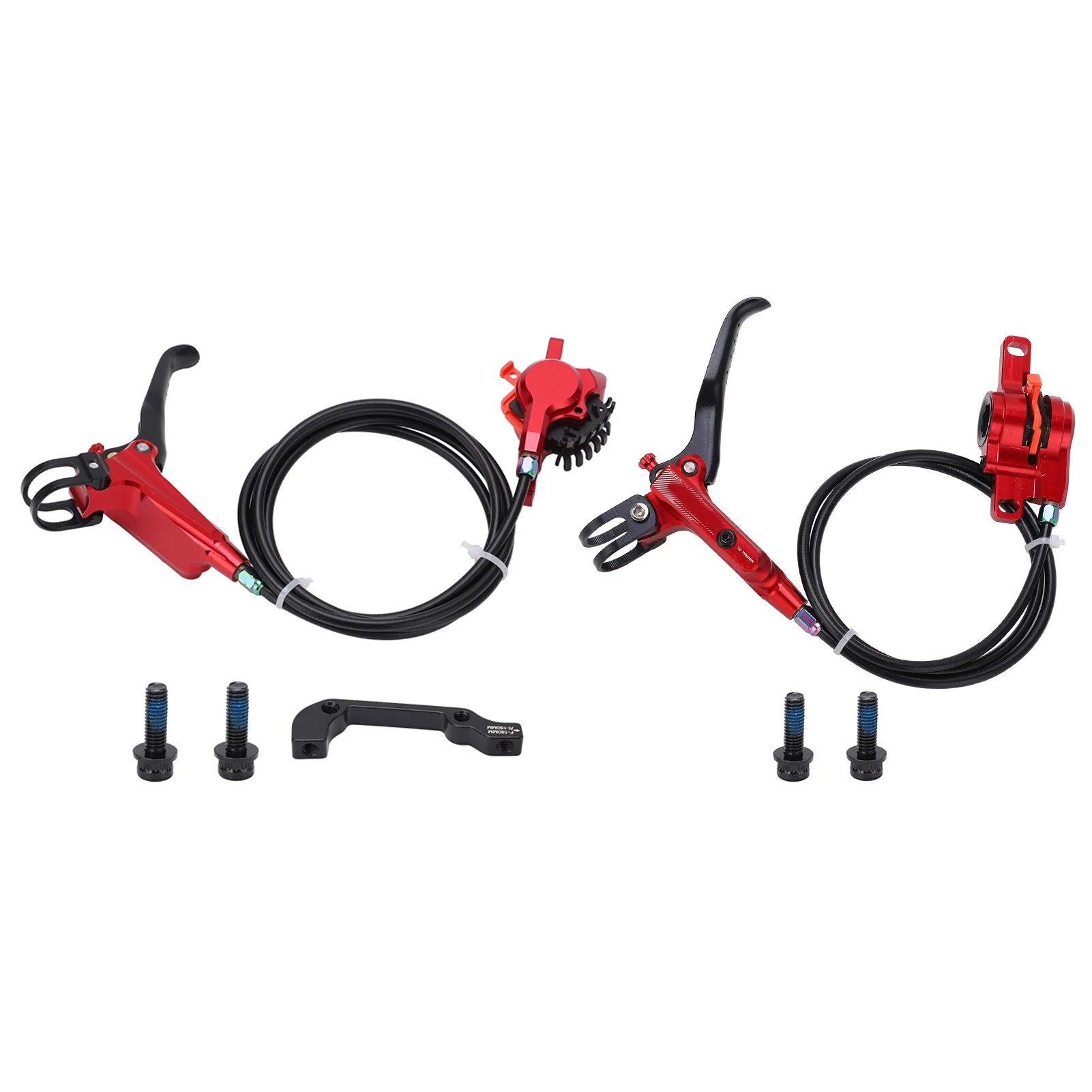 DEWIN Bicycle Disk Brake Set, Non Slip Front Rear Line Pulling Hydraulic Brake Calipers Accessory(Red)