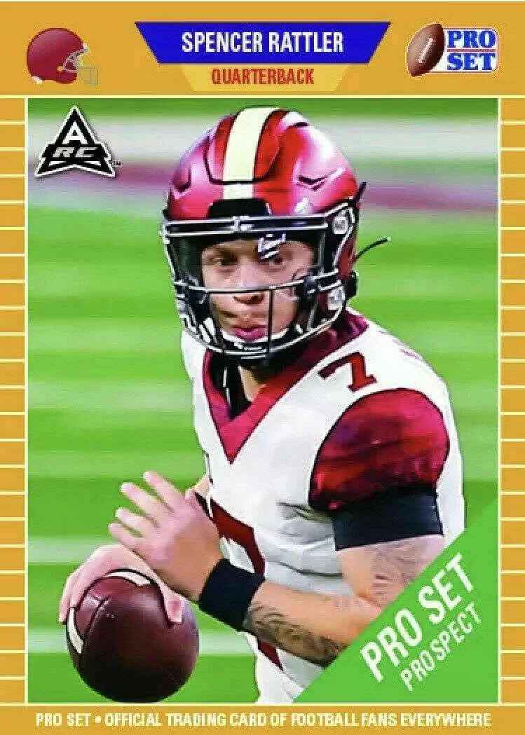 Leaf 2021 Pro Set Prospect Football Spencer Rattler Trading Card (ARC Amateur Rookie Card, GOLD Parallel Version)