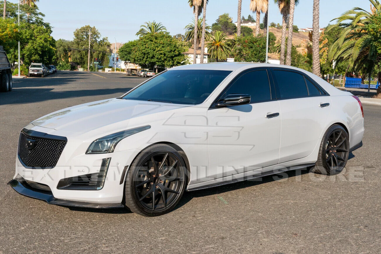 Replacement for 2014-2019 Cadillac CTS Models | EOS Carbon Package Style Carbon Fiber Side Skirts Rocker Panel Extensions