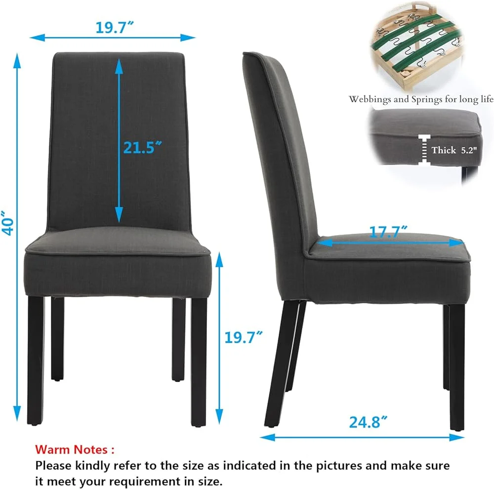 CHDEUSL Linen Upholstered Dining Chairs  High Back Fabric  Parson Chairs 2PC Armless Padded Kitchen Room Dinner Chairs with Solid Wood Legs and Removable Cover (Dark Brown)