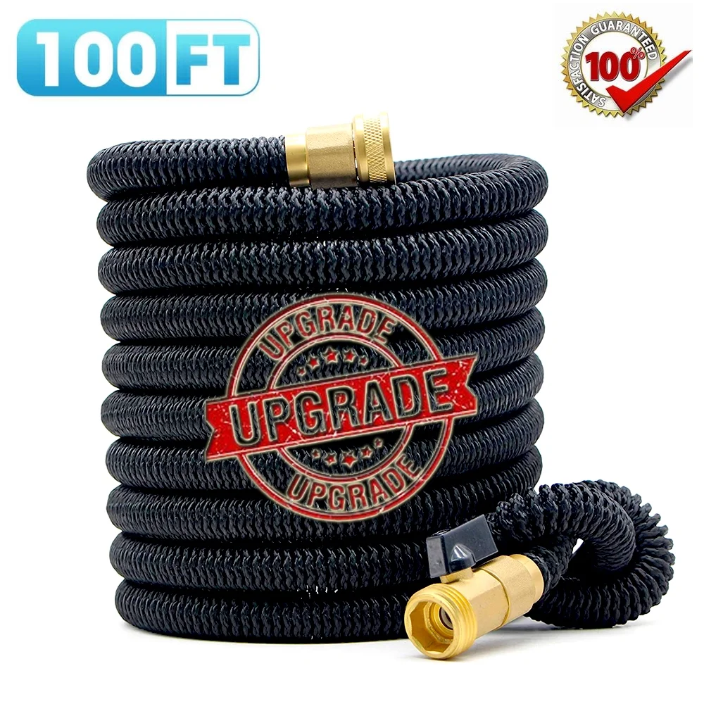 Ilfioreemio Expandable Garden Hose 100ft Upgraded,Flexible Lightweight Water Hose 9 Way Spray Nozzle,Durable 4-Layer Latex Core,3/4” Solid Brass Fittings,Easy Store No Kink Leakproof Expanding Pipe