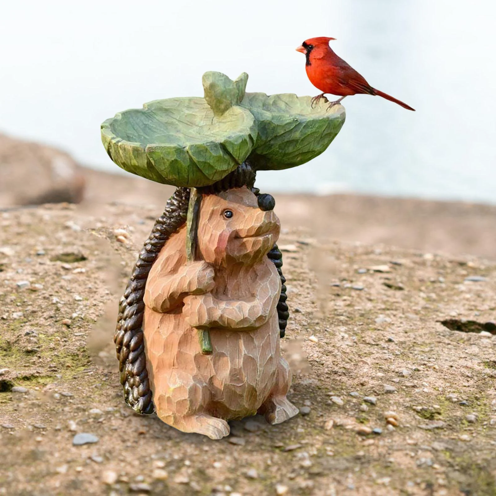 oshhnii Garden Bird Bath Bowl Yard Backyard Sculpture Resin Statue Figurine Resin Feeder Hedgehog 15x10x20cm