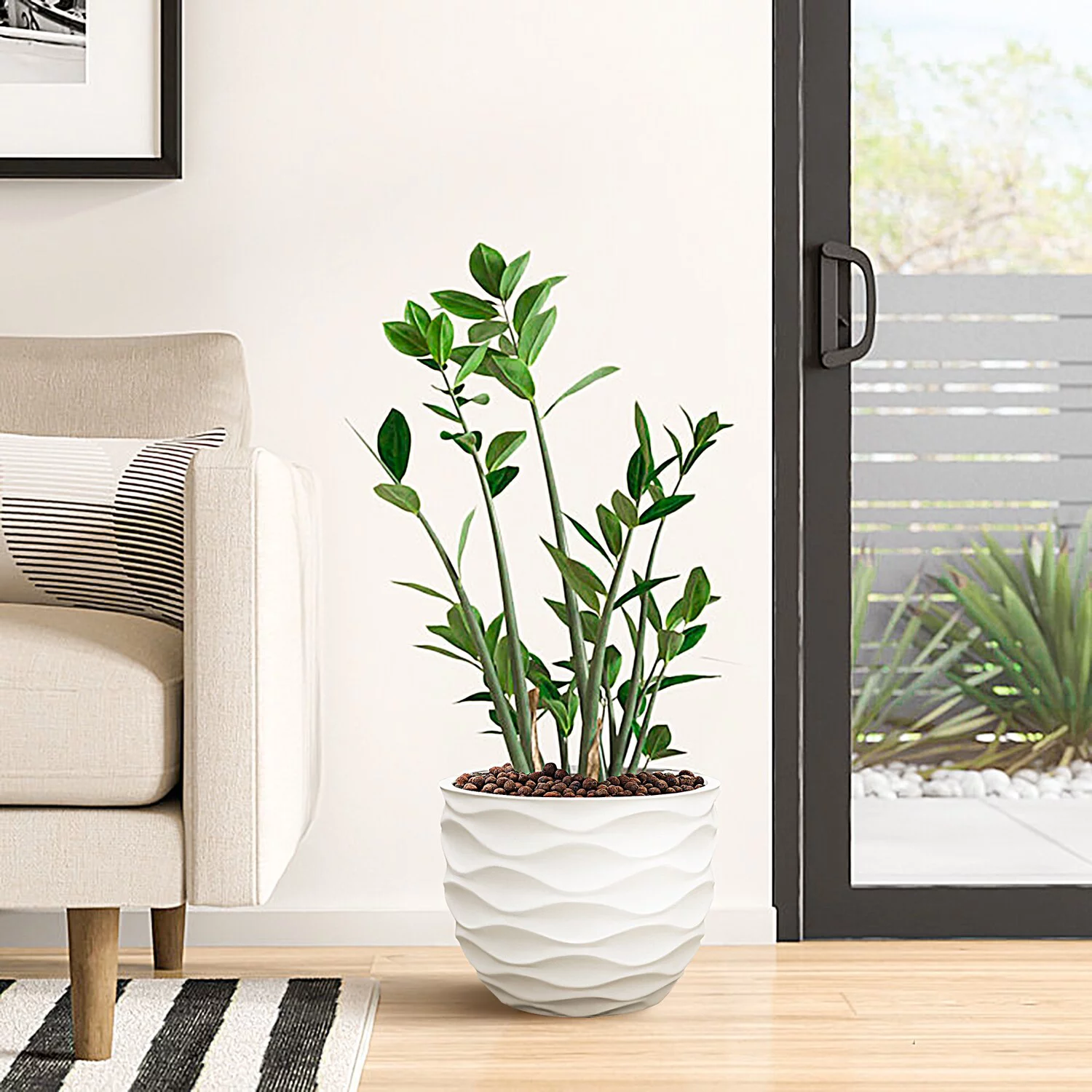 LuxenHome 11.6-Inch H White MgO Waves Design Round Planter