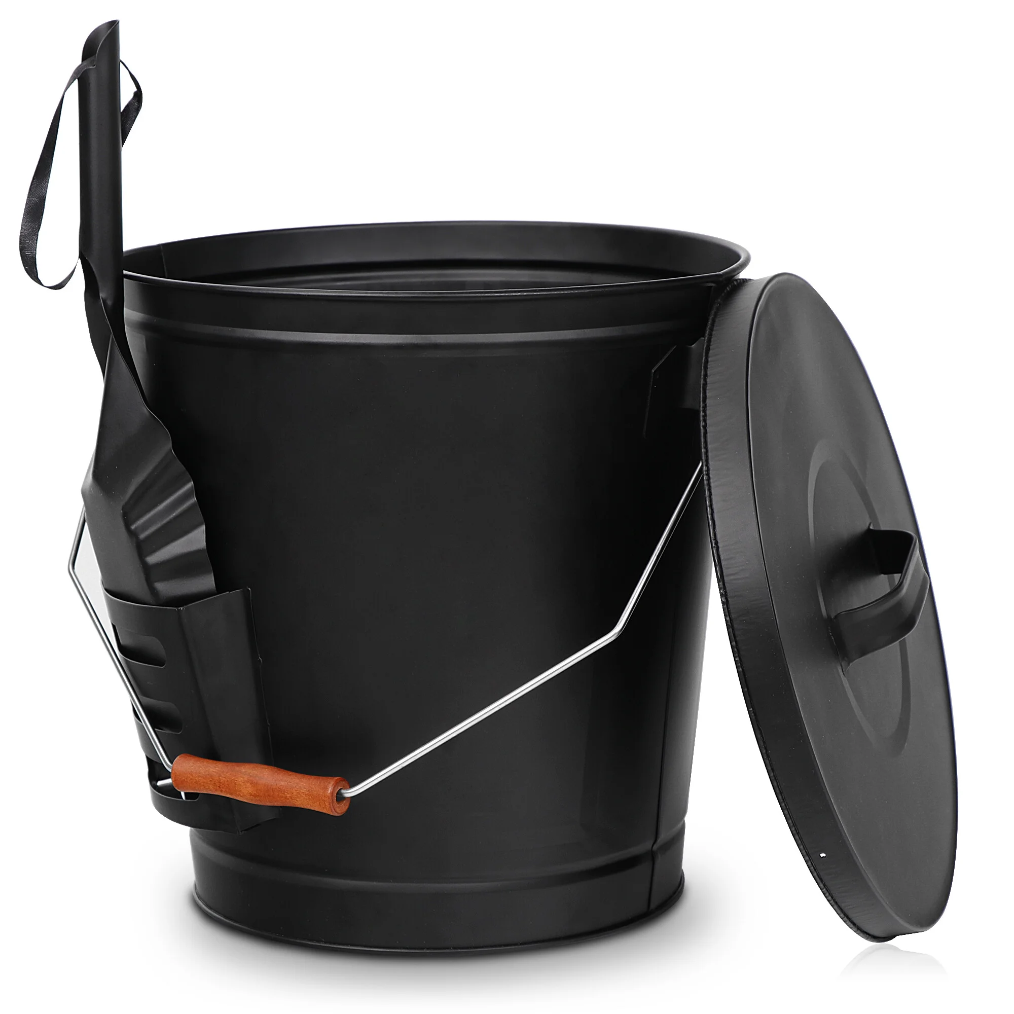 ZenSports 5.15Gal Large Fireplace Ash Bucket W/ Lid & Coal Shovel, Black