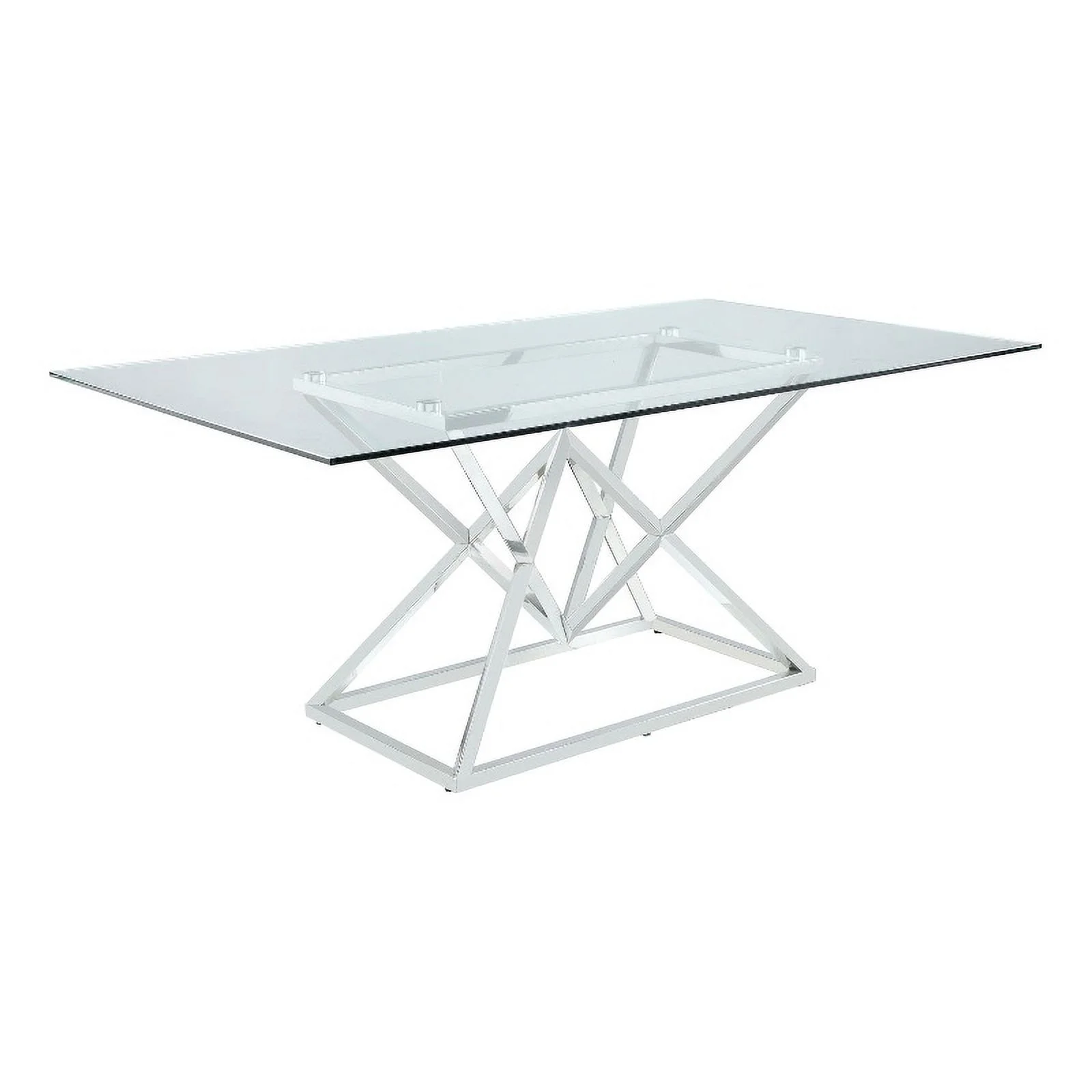 Pemberly Row Contemporary Metal Rectangle Glass Top Dining Table Chrome