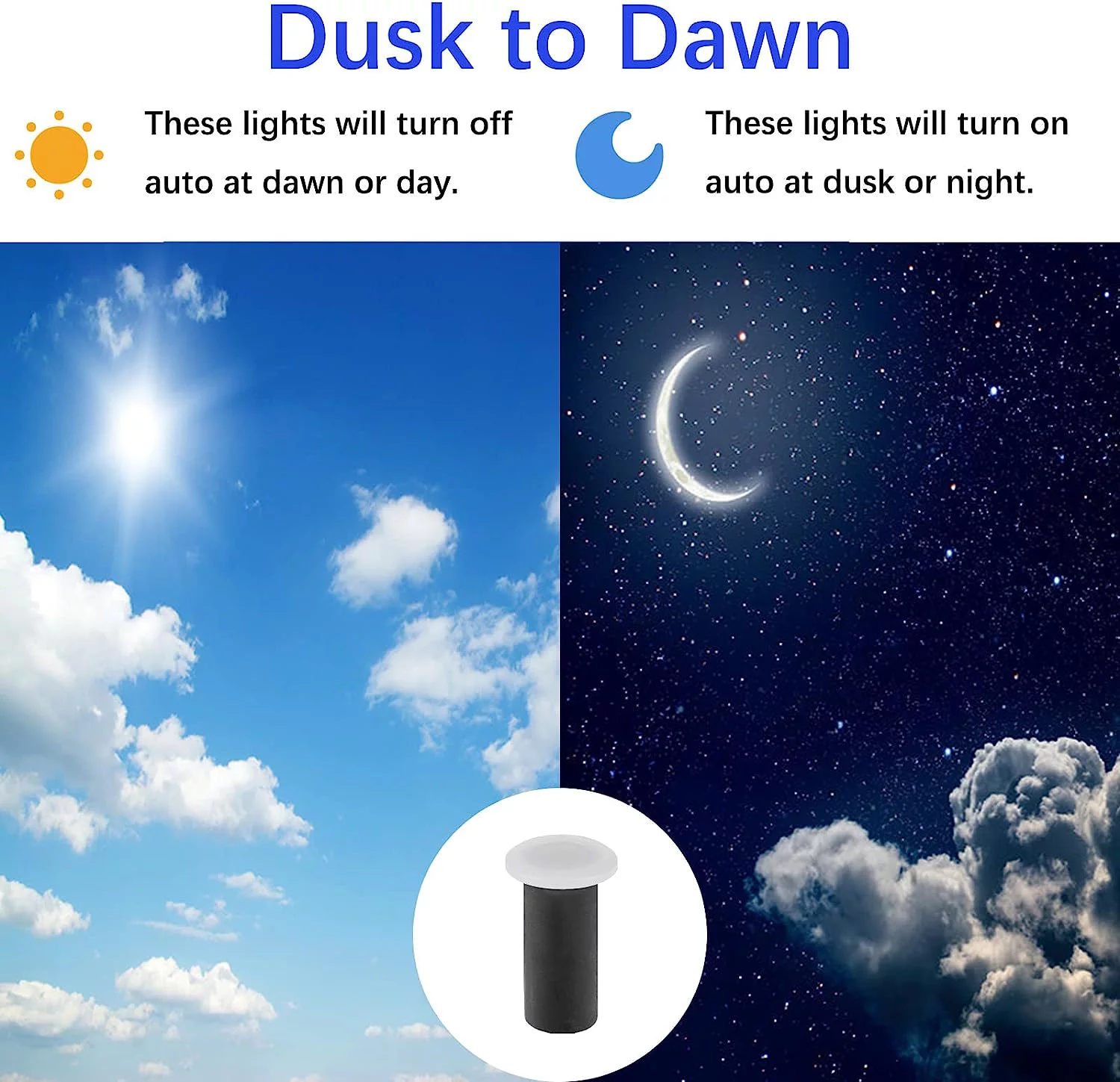 OUWI LED Outdoor Deck Lights with Photocell, Φ1.38in Warm White 20 Pack Black, Low Voltage 12 Volt DC IP65 Waterproof, Electric Wired Recessed Stair Step Riser Mini Under Landscape Lighting for Yard