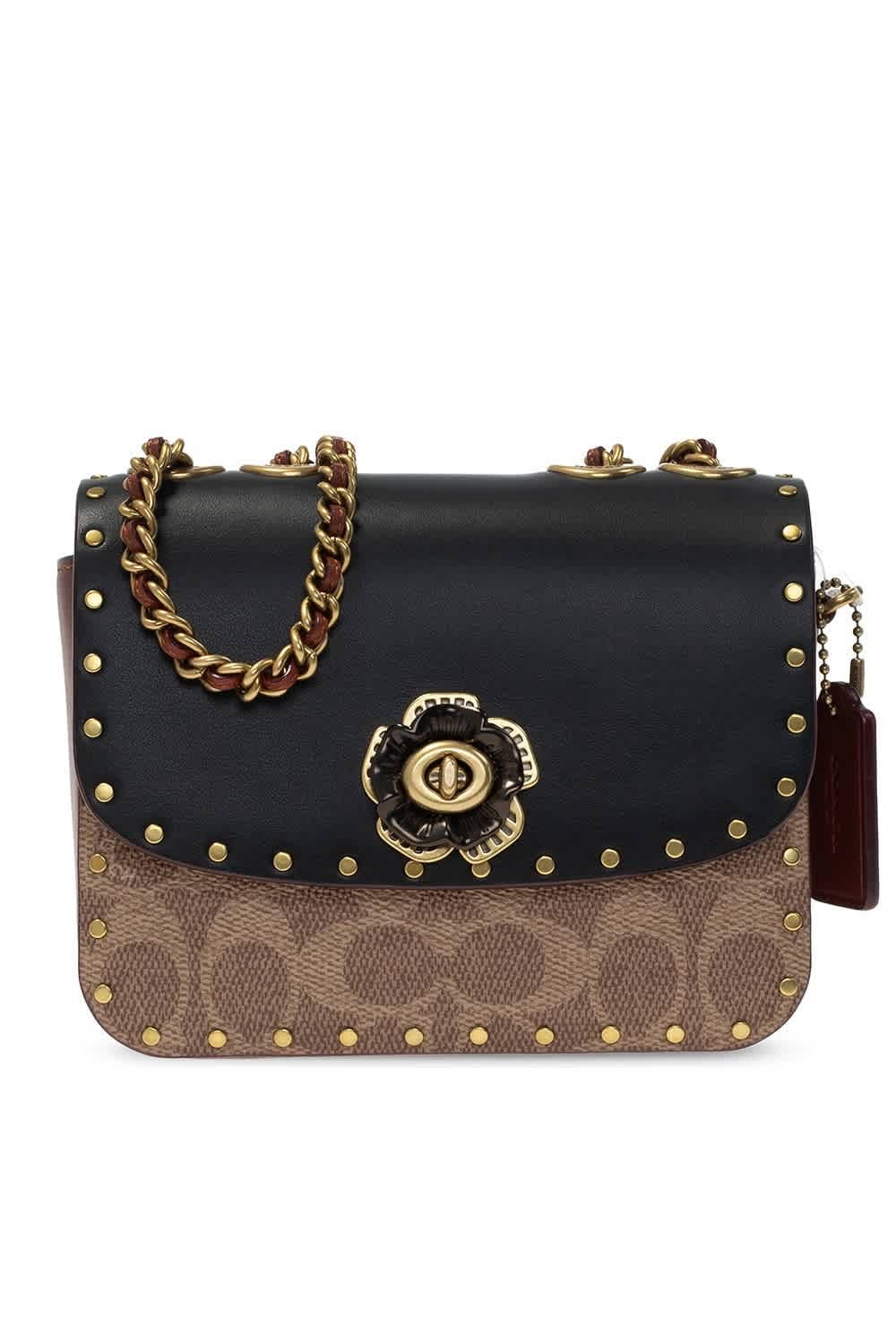 Coach Madison Shoulder Bag 16 In Signature Canvas With Rivets - Tan Rust/Black