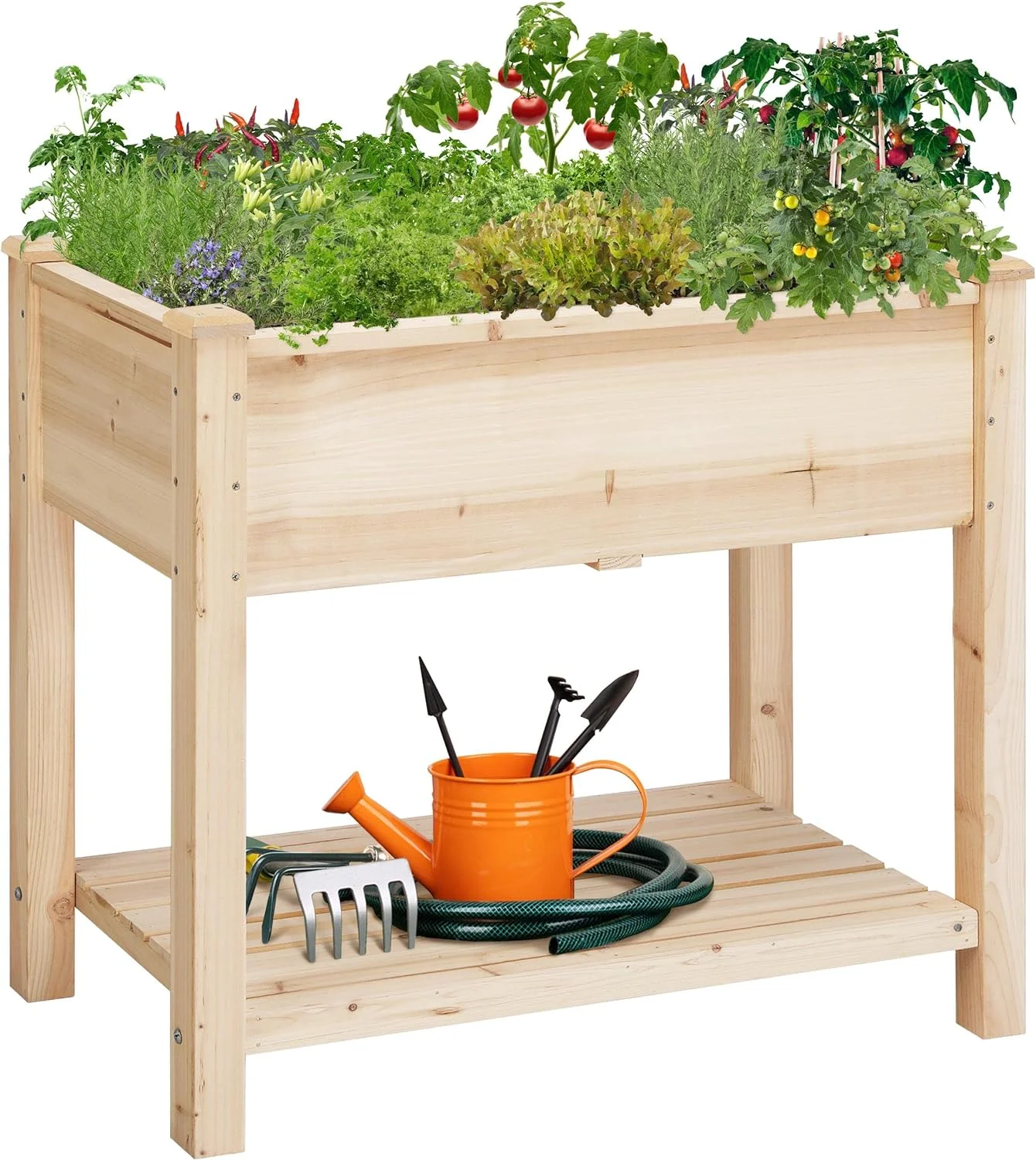 Topeakmart Raised Garden Bed Elevated 2 Tiers Wood Planting Bed Above Ground Planter Box for Vegetables Flowers Herbs Yard Outdoor, 34x18x30in