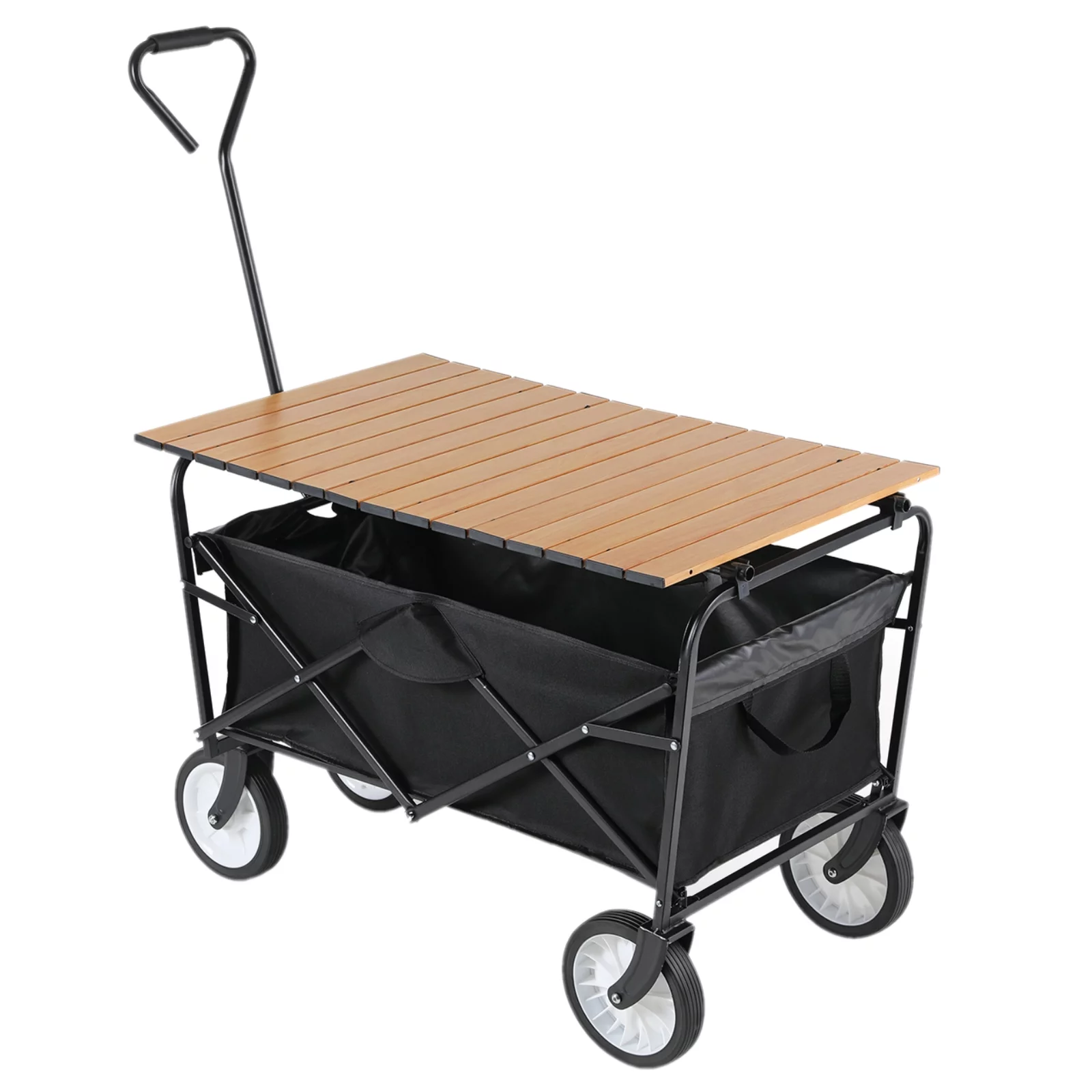 Increkid Collapsible Camping Wagon Cart Folding Trolley Cart with Folding Tabletop, Black