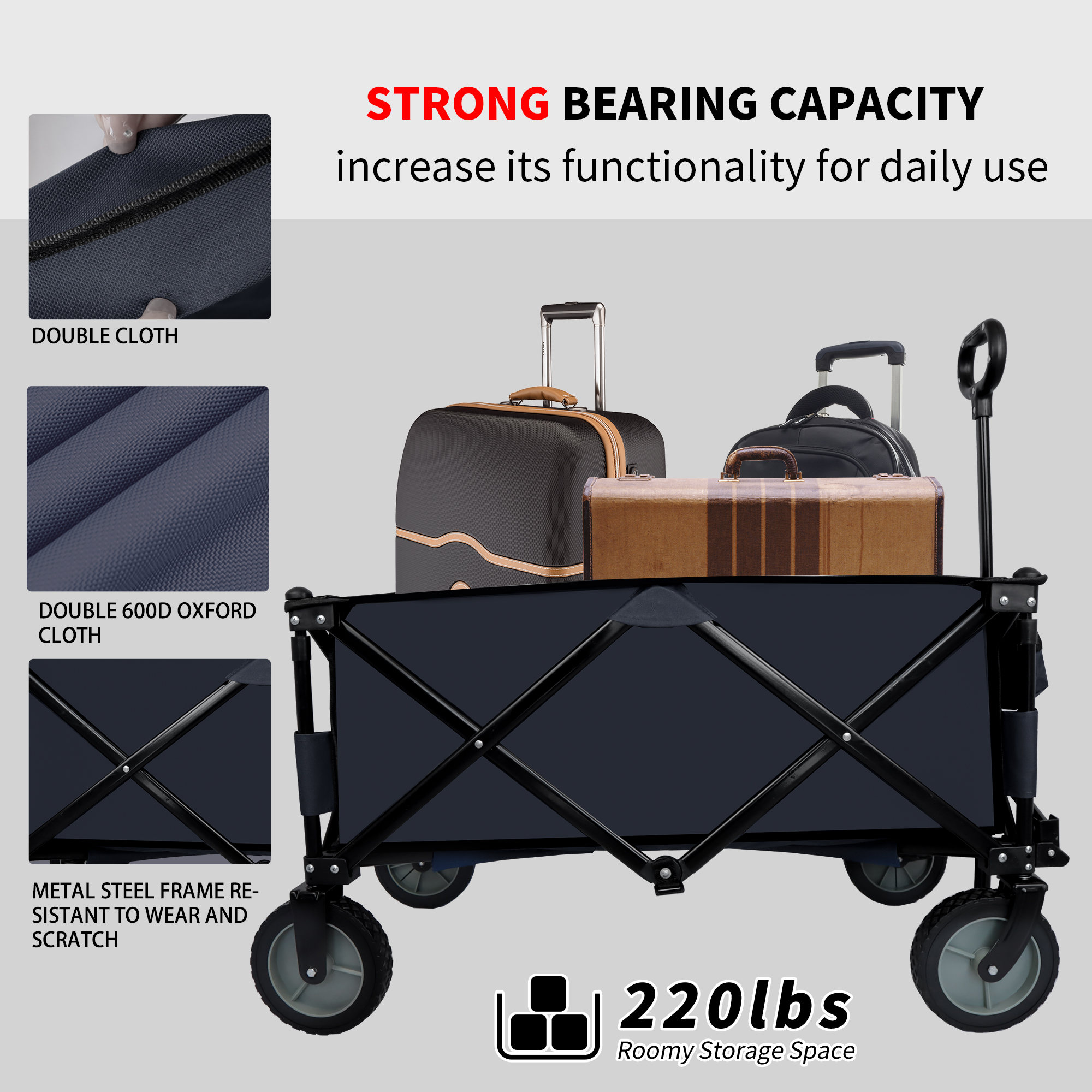 Utility Collapsible Folding Wagon Cart Heavy Duty Foldable, Beach Wagon