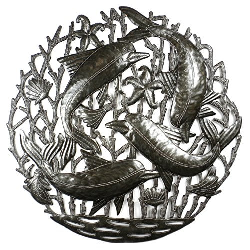 Pod of Dolphins Haitian Steel Drum Wall Art