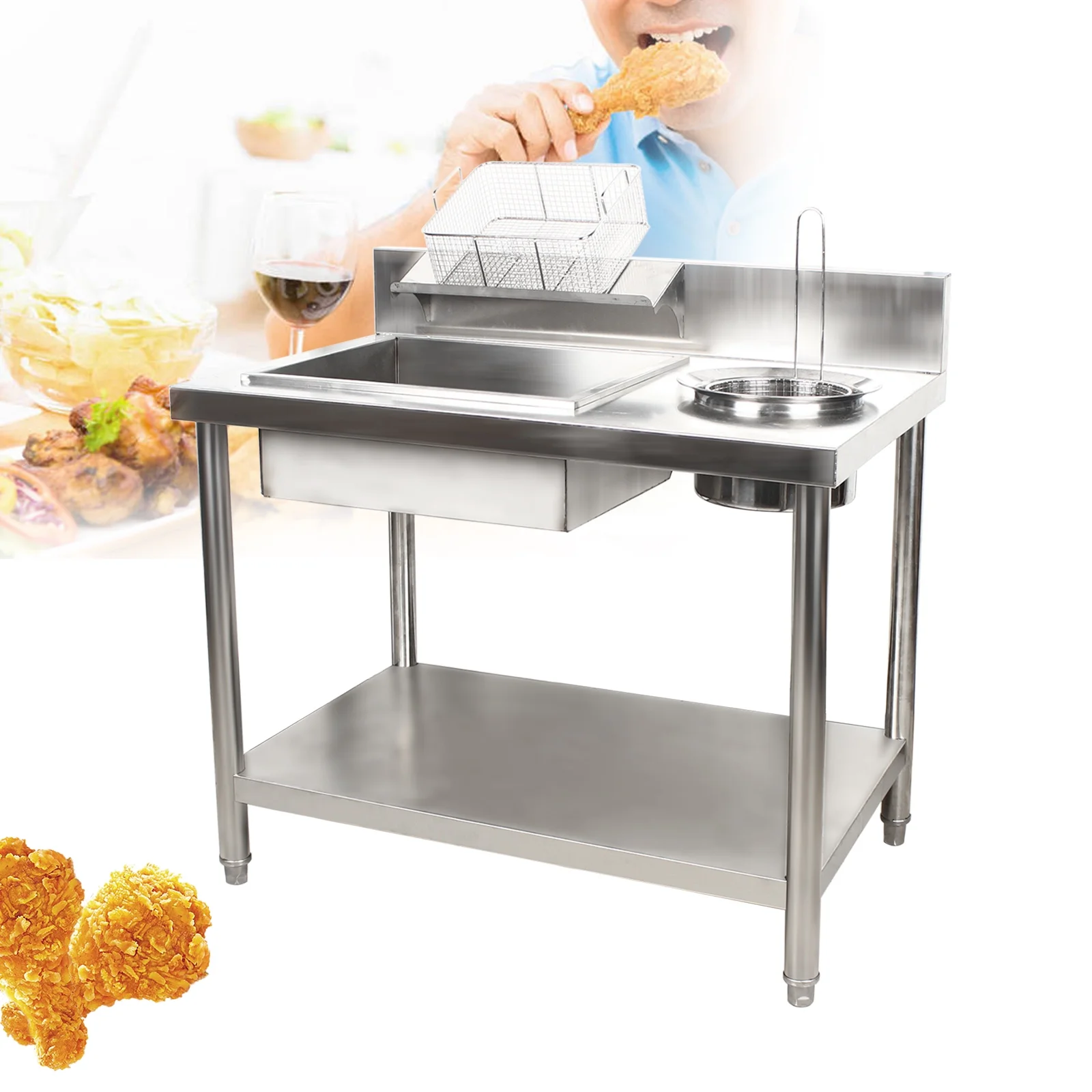 WUZSTAR Stainless Steel Fried Food Prep Station Worktable Commercial Breading Table, 39.37x25.2x37.4inch