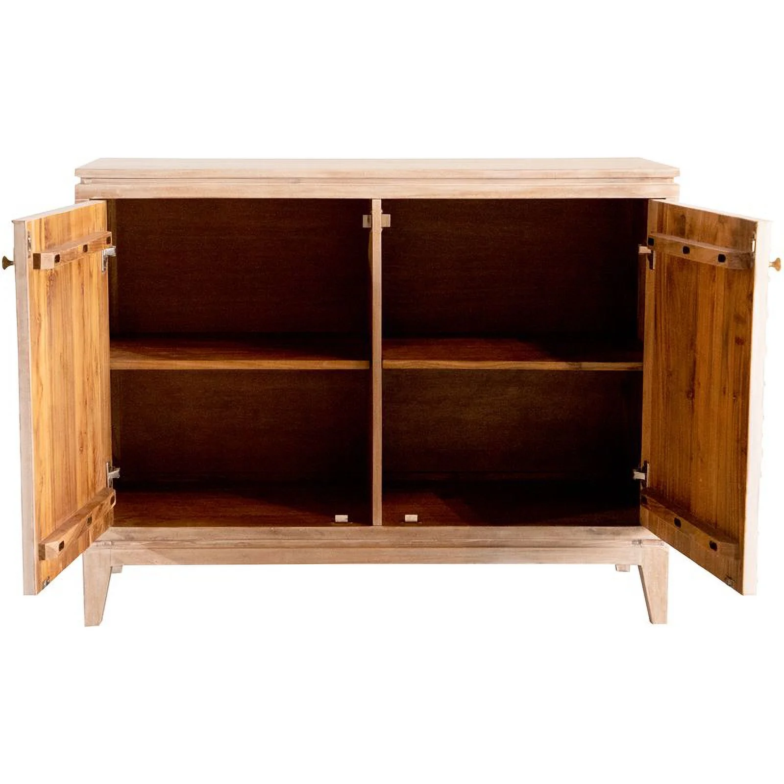 Pemberly Row Contemporary Wood 2-Door Geometric Accent Cabinet in Brown