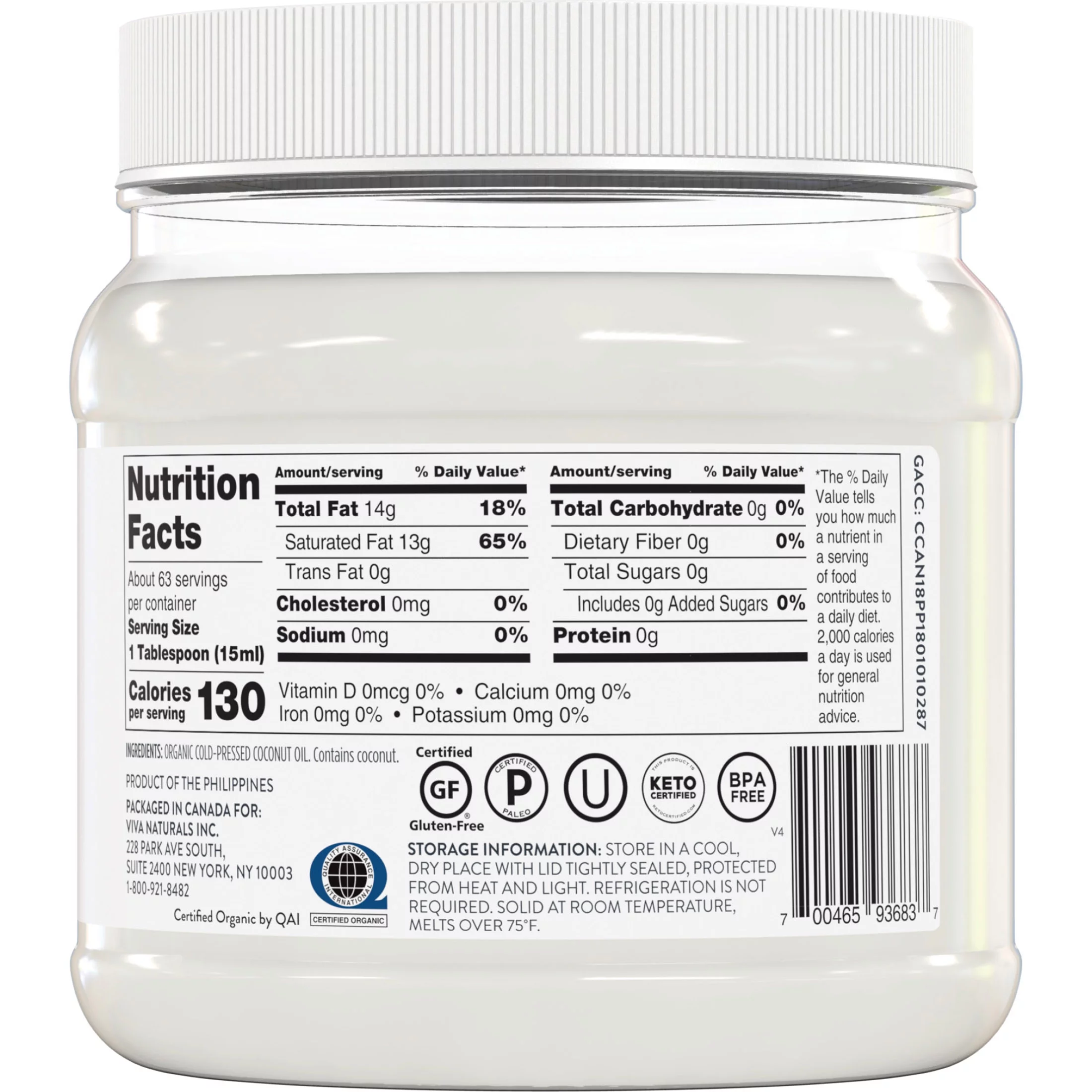 Viva Naturals Organic Extra Virgin Coconut Oil, 32 fl oz (946 ml)