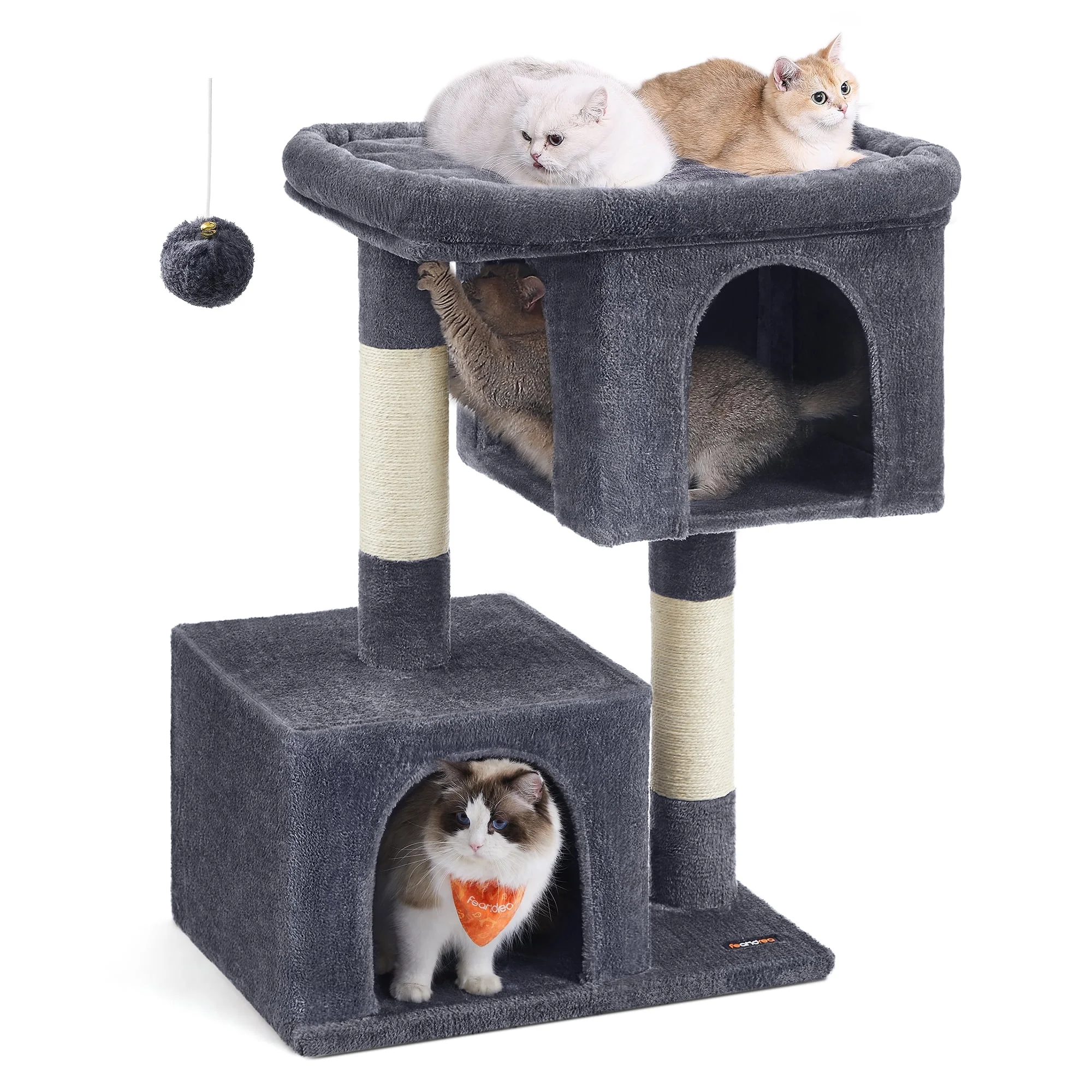Feandrea Cat Tree 39.8-Inch XL Cat Tower for Extra Large Cats up to 44 lb, Cat Condo with Large Perch, 2 Cat Caves, Scratching Post, Smoky Gray