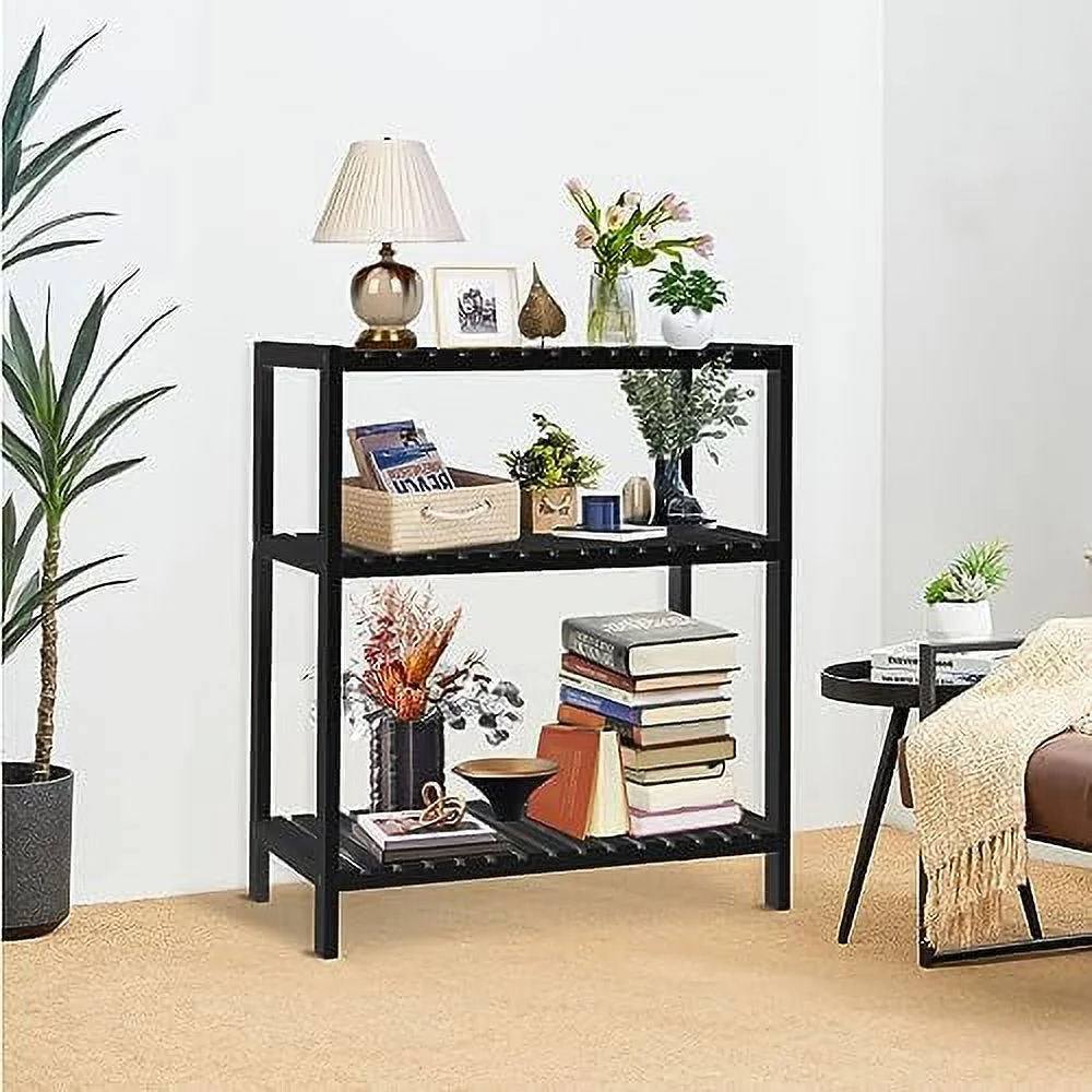 FDIGLUL Ladder   3-Tier Wooden Plant Shelves  Rustic Flower Display Rack  Freestanding  Rack  Indoor Outdoor Flowerpot Stand Ladder for Living Room  Office  Bedroom  Balcony ()