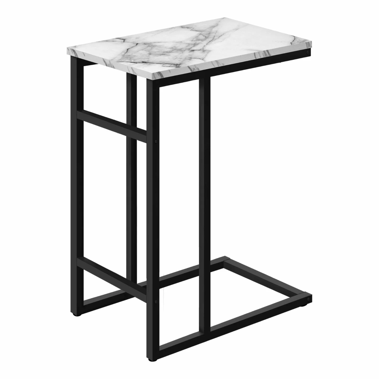 Accent Table C-shaped End Side Snack Bedroom Metal White Marble Look