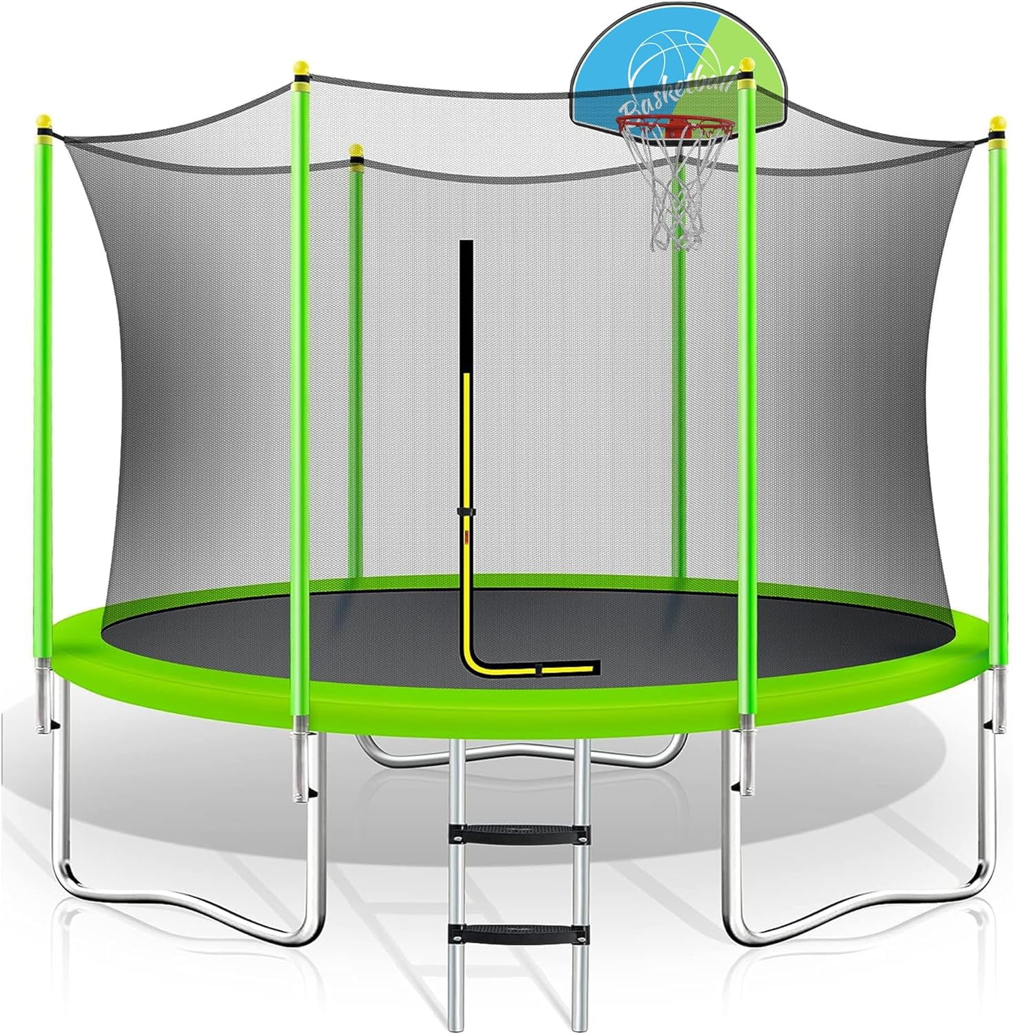 8FT & 10FT Trampoline For Kids, Outdoor Kids Trampoline With Safety Enclosure, Basket Hoop And Ladder, Fast Assembly For Backyard Fun