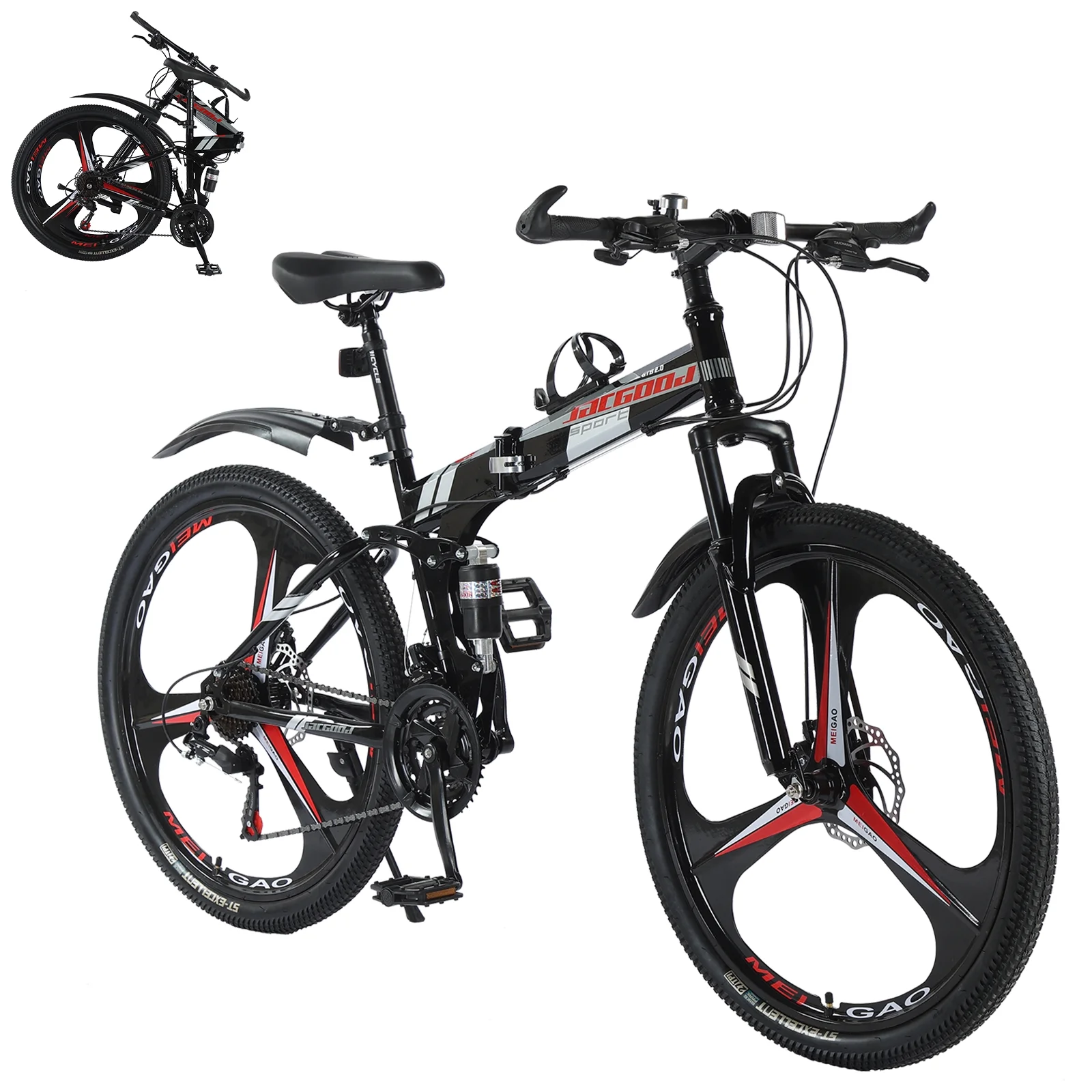 JSTUOKE 26 Inch Adult Mountain Bikes, 24 Speeds Drivetrain Cycling Foldable Bicycles with Double Disc Brakes, High Carbon Steel Frame, MTB for Men Women