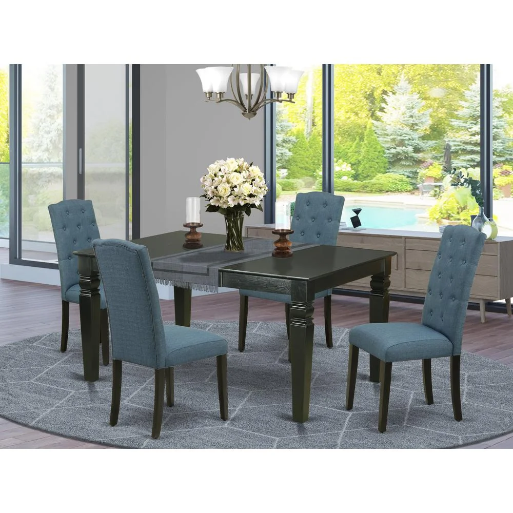East West Furniture Weston 5-piece Wood Dining Set in Black/Blue