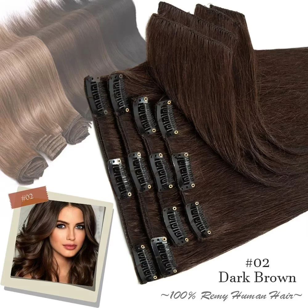 Benehair 100% Remy Human Hair Clip In Human Hair Extensions Full Head 8 Pcs Invisible Brown Hair Straight Smooth Hair Extensions US 8A Quality CLEARANCE