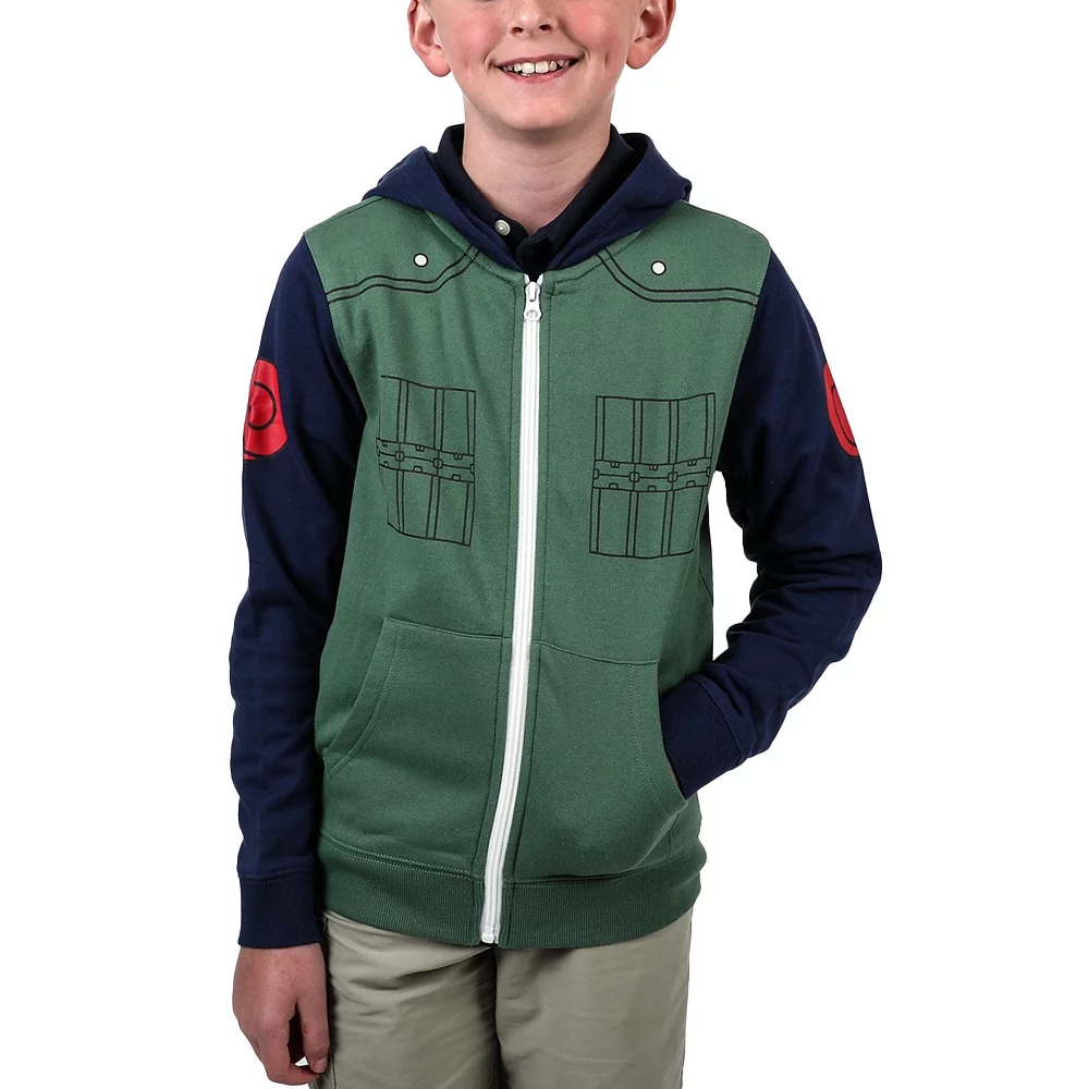 Bioworld Naruto Anime Classic Kakashi Jonin Boys Cosplay Zip Up Hoodie For Kids-XL